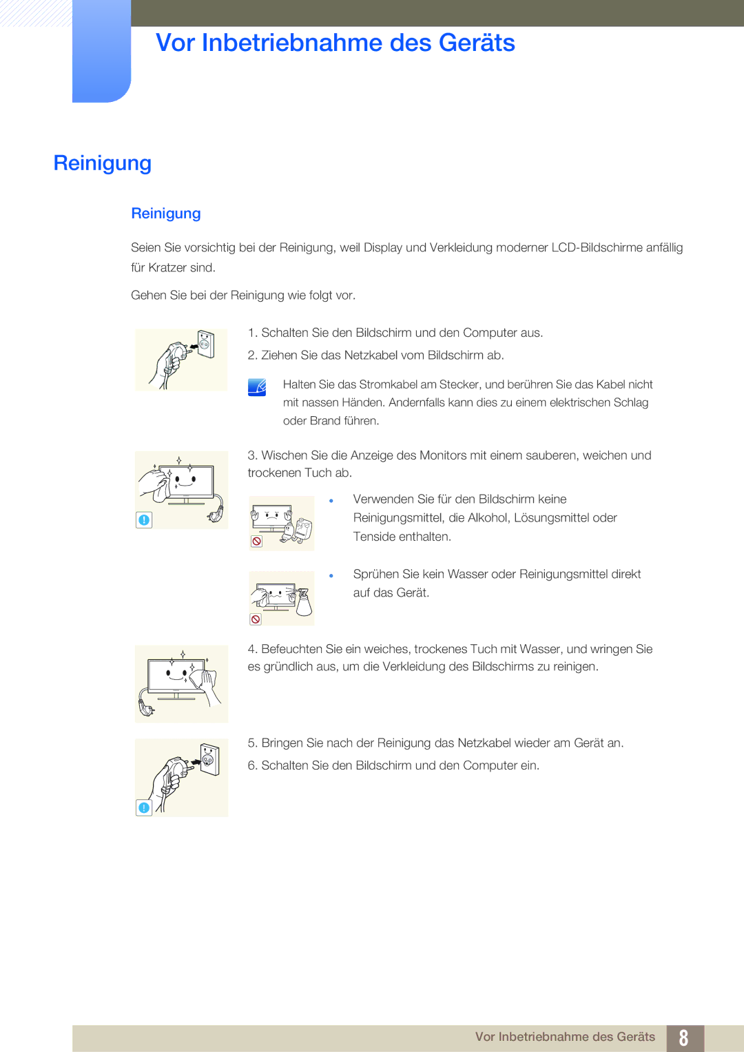 Samsung LS24B42XBWG/EN, LS22B42XBWV/EN, LS19B420BWV/EN, LS24B420BWV/EN, LS22B420BWV/EN, LS22B420BW/EN manual Reinigung 