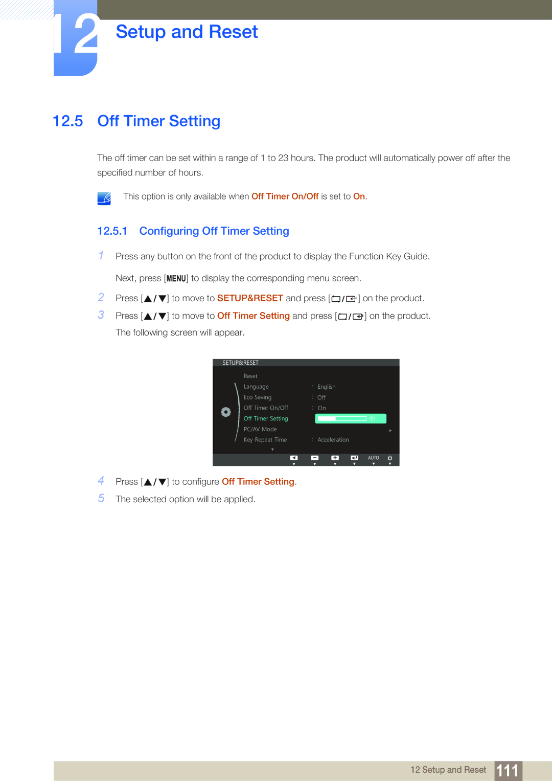 Samsung LS22B150NS/ZR, LS22C150NS/EN, LS19C150FS/EN, LS22B150NS/EN, LS19C150FS/ZR manual Configuring Off Timer Setting 