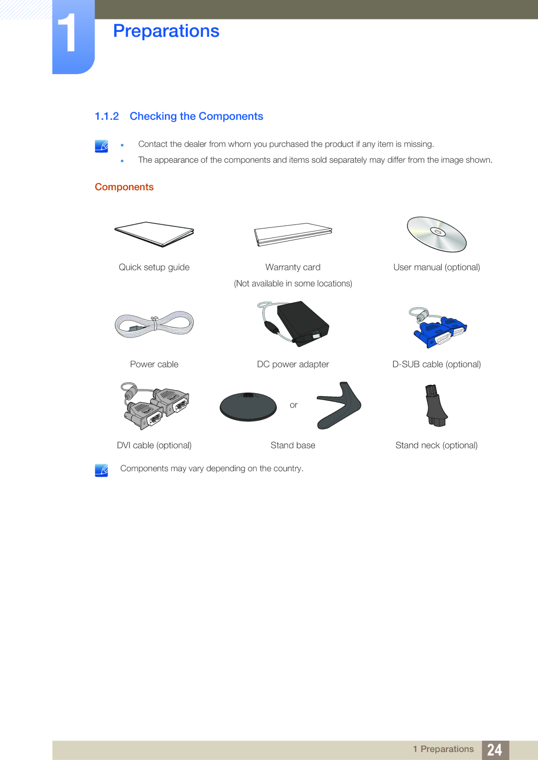 Samsung LS22C150NS/EN, LS19C150FS/EN, LS22B150NS/EN, LS22B150NS/ZR, LS19C150FS/ZR, LS19C150NS/CI manual Checking the Components 