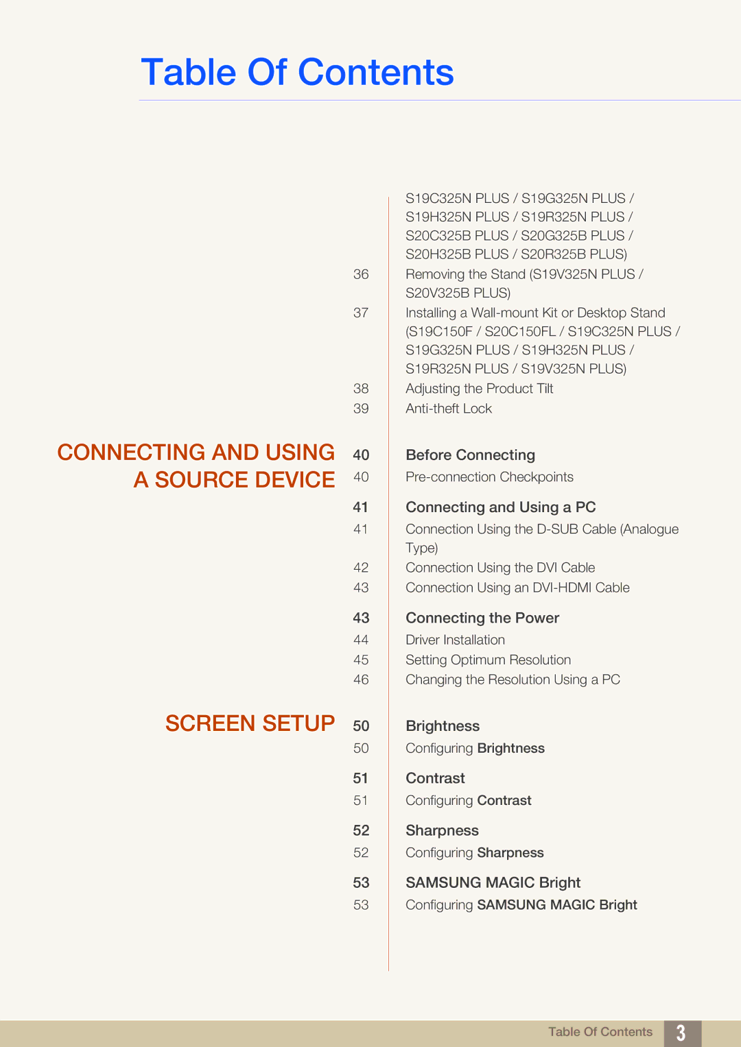 Samsung LS22B150NS/ZR, LS22C150NS/EN, LS19C150FS/EN, LS22B150NS/EN manual Connecting and Using 40 a Source Device Screen Setup 