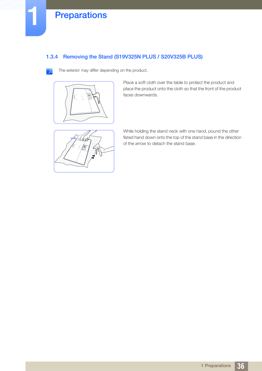 Samsung LS22C150NS/EN, LS19C150FS/EN, LS22B150NS/EN, LS22B150NS/ZR manual Removing the Stand S19V325N Plus / S20V325B Plus 