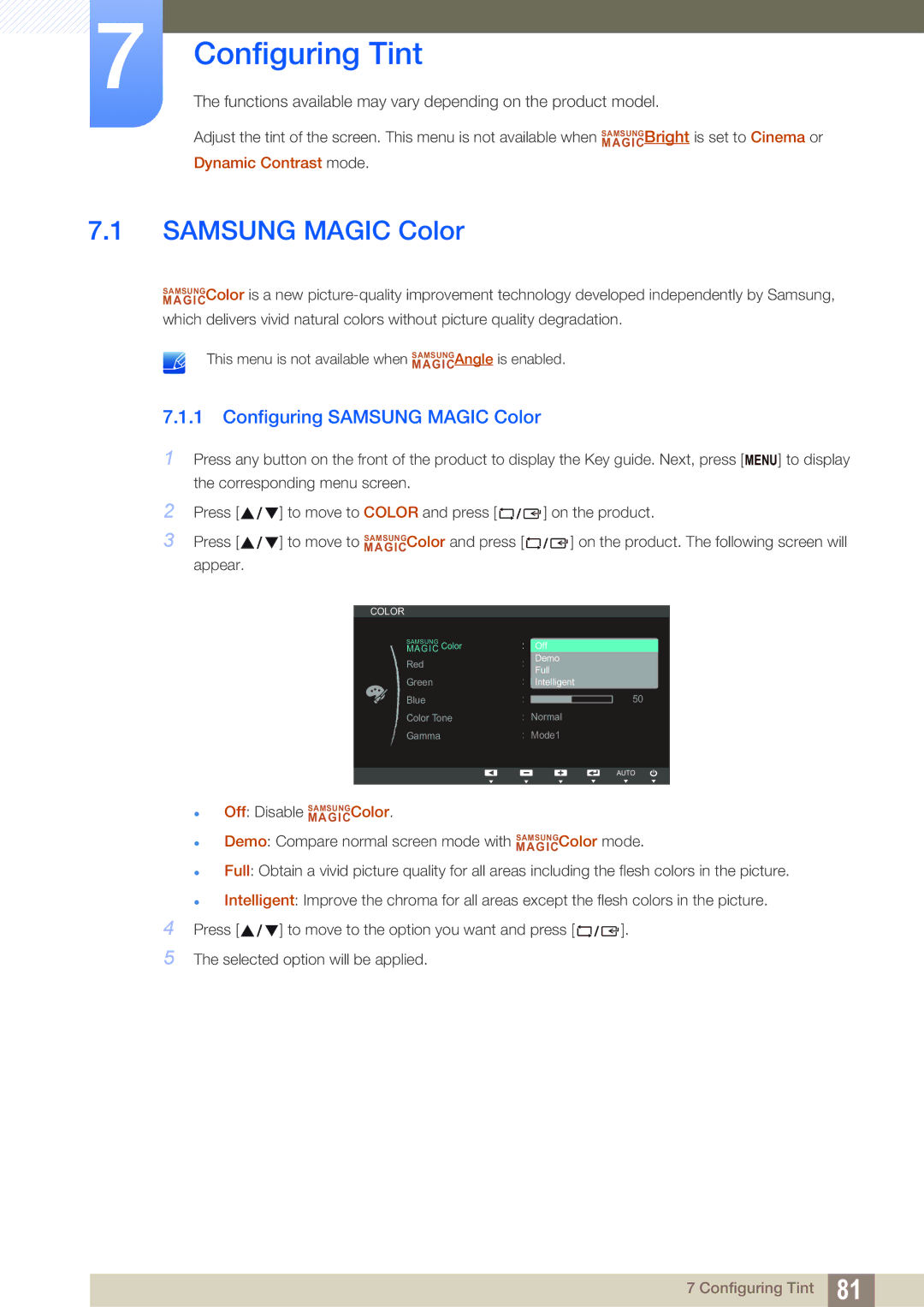 Samsung LS22C150NS/KZ, LS22C150NS/EN, LS19C150FS/EN, LS22B150NS/EN, LS22B150NS/ZR manual Configuring Samsung Magic Color 