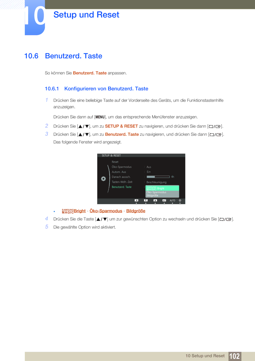 Samsung LS22C150NS/EN, LS19C150FS/EN, LS22B150NS/EN manual Konfigurieren von Benutzerd. Taste 