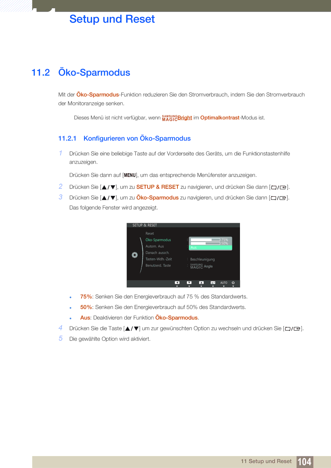 Samsung LS22B150NS/EN, LS22C150NS/EN, LS19C150FS/EN manual 11.2 Öko-Sparmodus, Konfigurieren von Öko-Sparmodus 