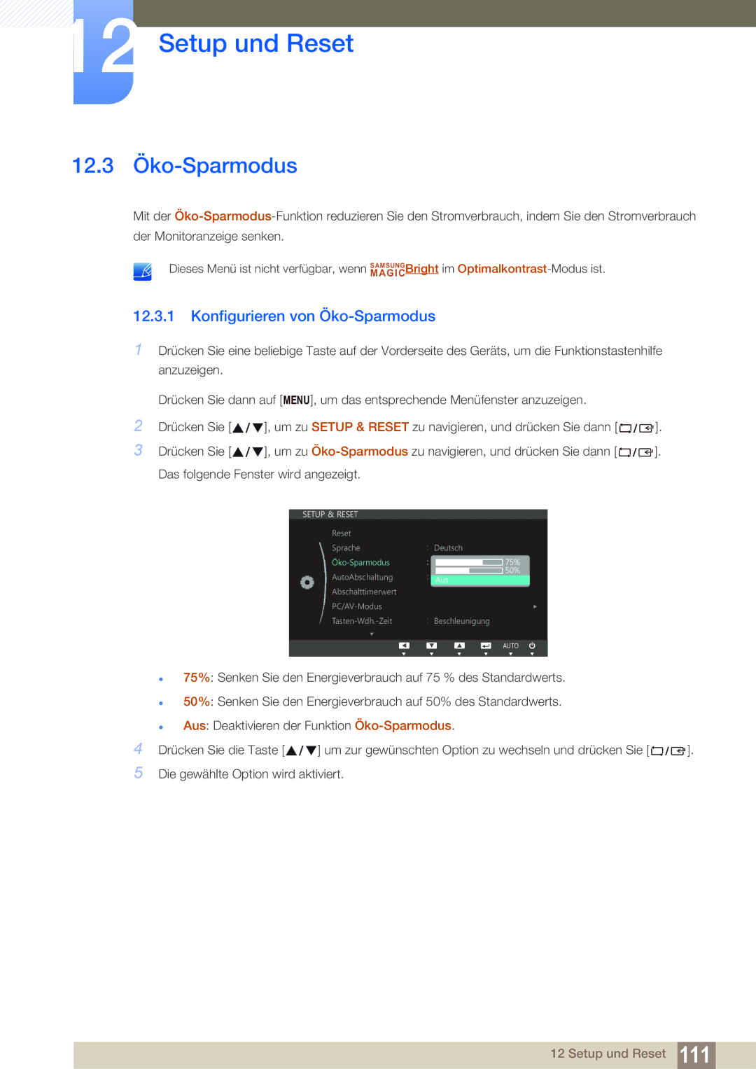 Samsung LS22C150NS/EN, LS19C150FS/EN, LS22B150NS/EN manual 12.3 Öko-Sparmodus, Konfigurieren von Öko-Sparmodus 