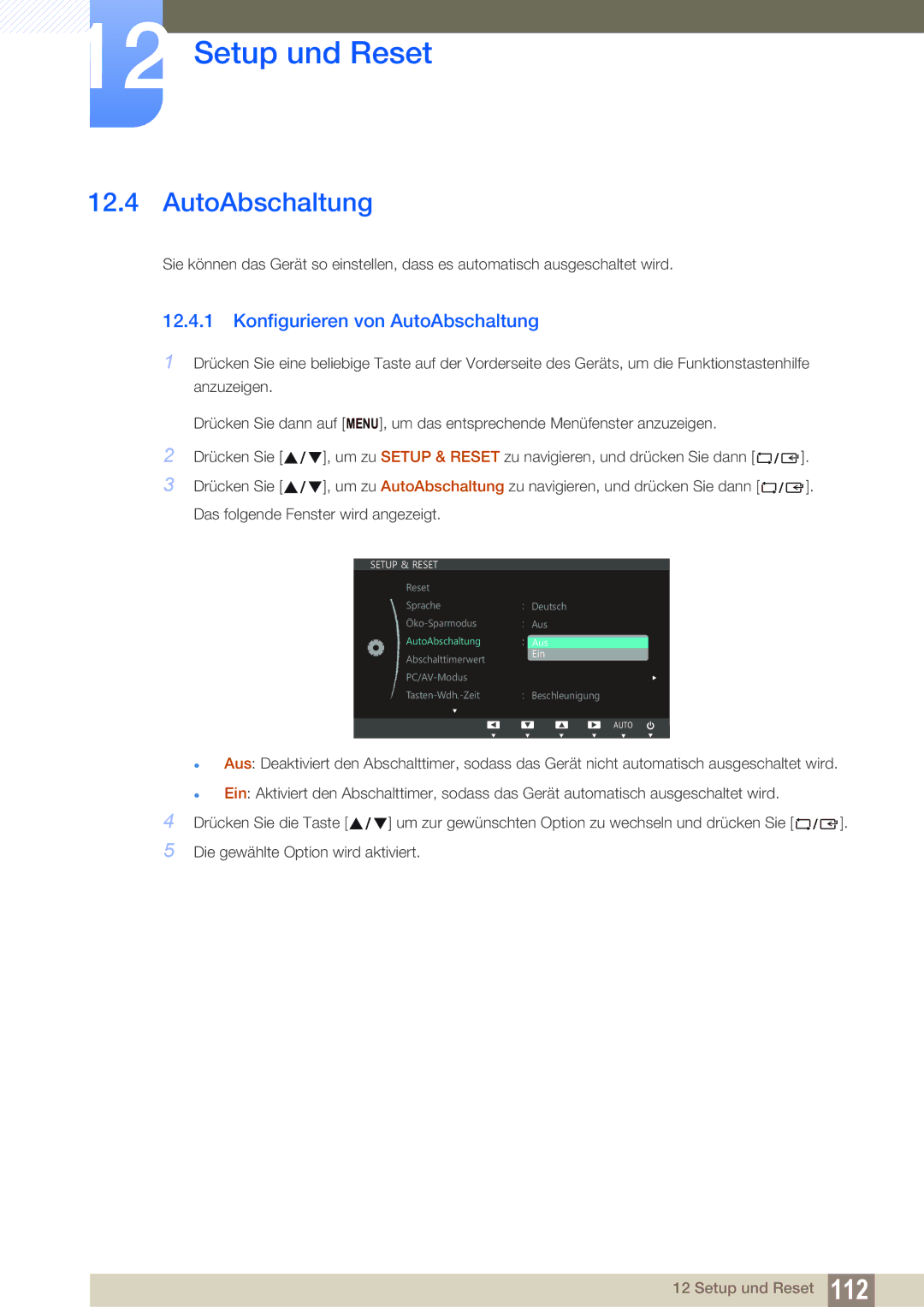 Samsung LS19C150FS/EN, LS22C150NS/EN, LS22B150NS/EN manual Konfigurieren von AutoAbschaltung 