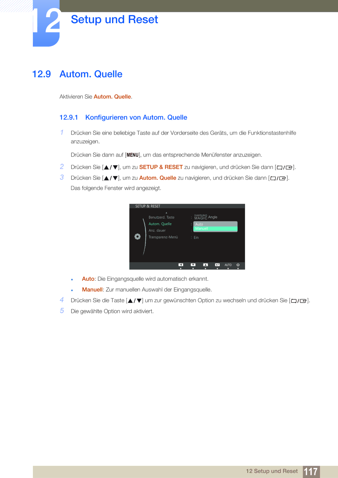 Samsung LS22C150NS/EN, LS19C150FS/EN, LS22B150NS/EN manual Konfigurieren von Autom. Quelle 