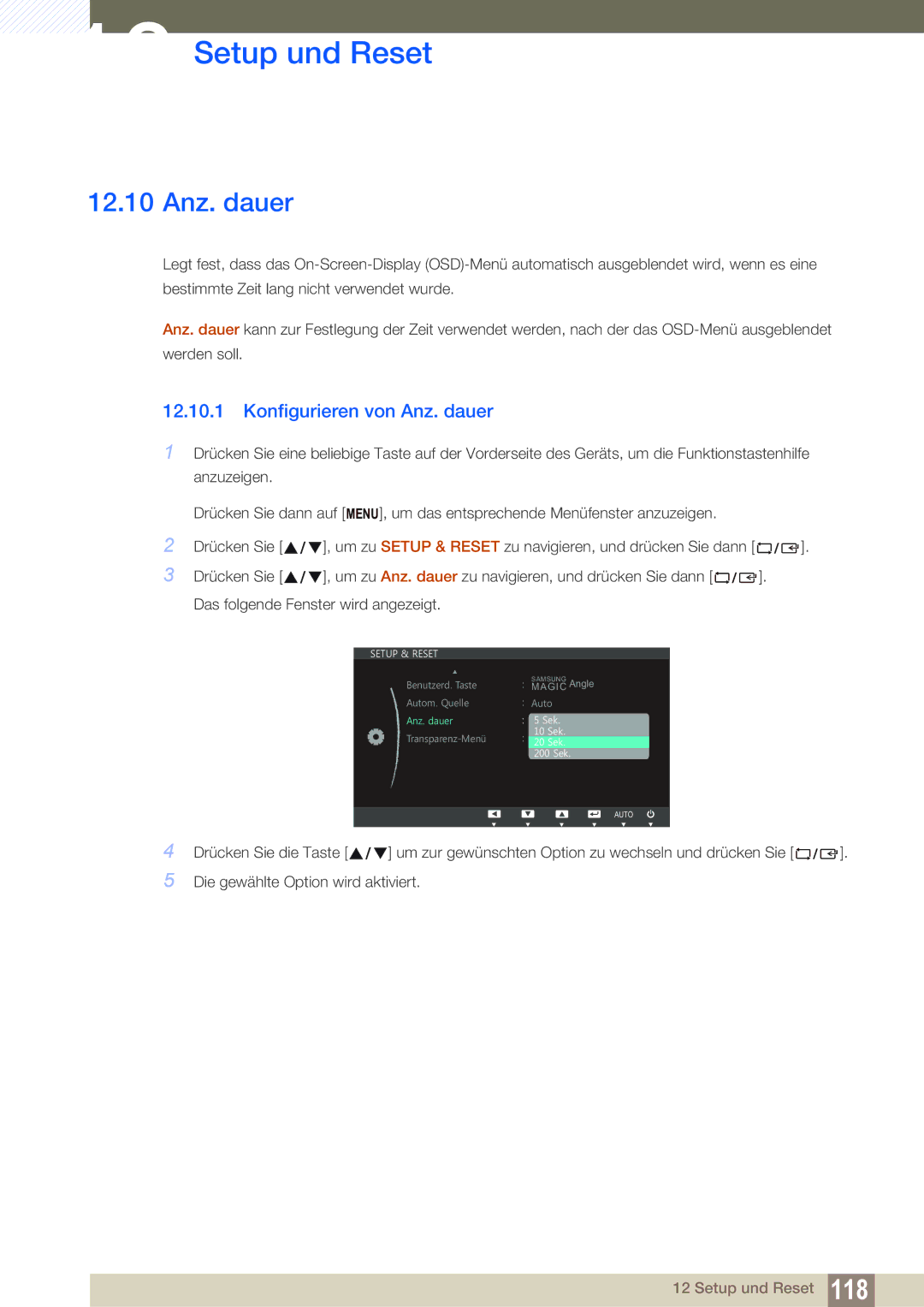 Samsung LS19C150FS/EN, LS22C150NS/EN, LS22B150NS/EN manual 12.10 Anz. dauer, Konfigurieren von Anz. dauer 