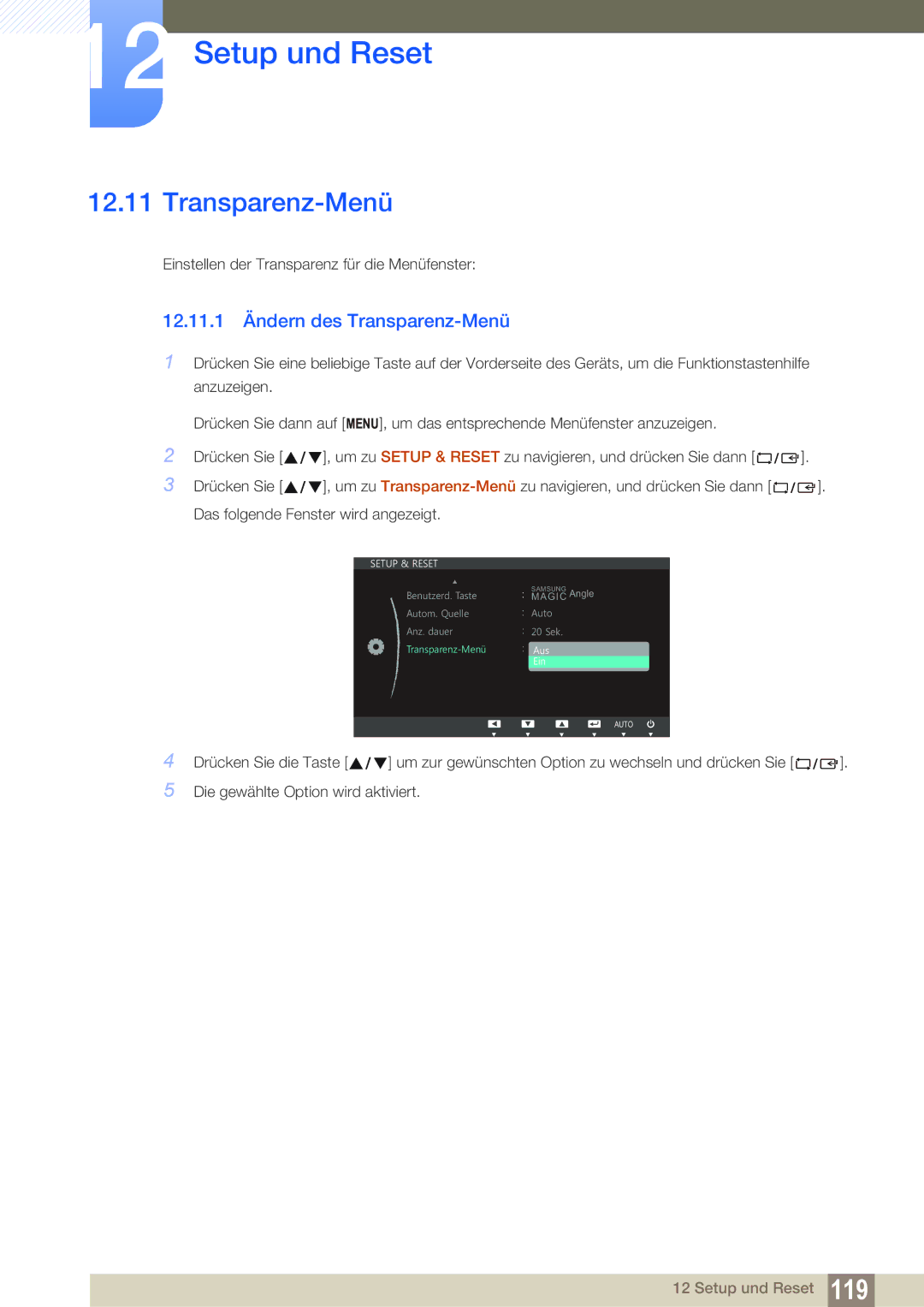 Samsung LS22B150NS/EN, LS22C150NS/EN, LS19C150FS/EN manual 12.11.1 Ändern des Transparenz-Menü 