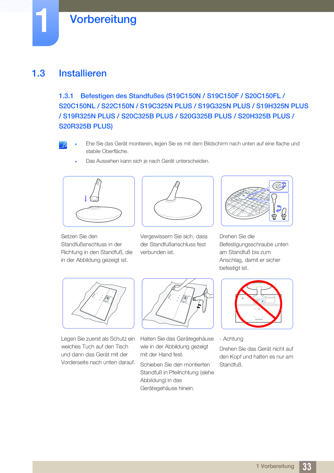 Samsung LS22C150NS/EN, LS19C150FS/EN, LS22B150NS/EN manual Installieren 