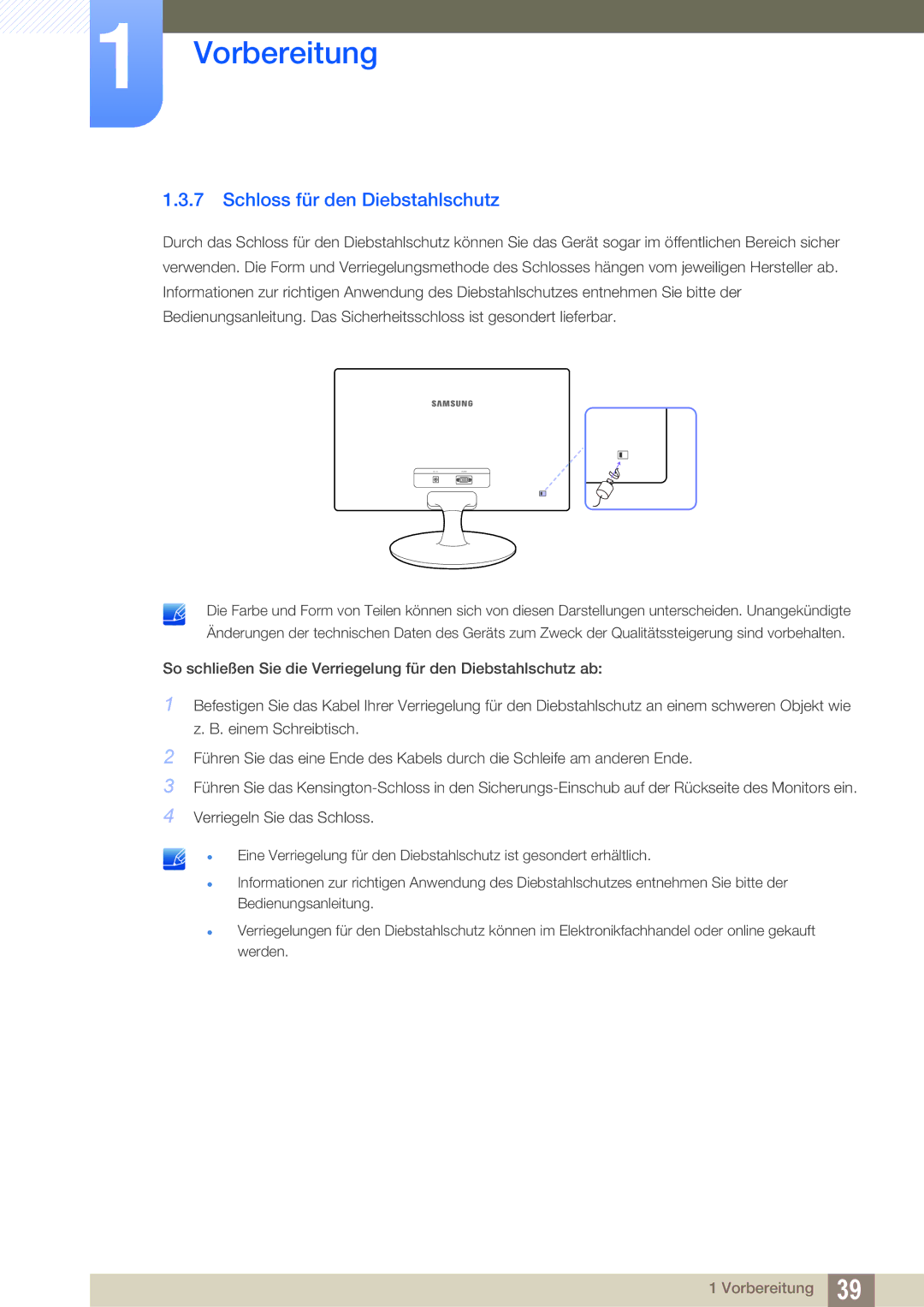 Samsung LS22C150NS/EN, LS19C150FS/EN, LS22B150NS/EN manual Schloss für den Diebstahlschutz 