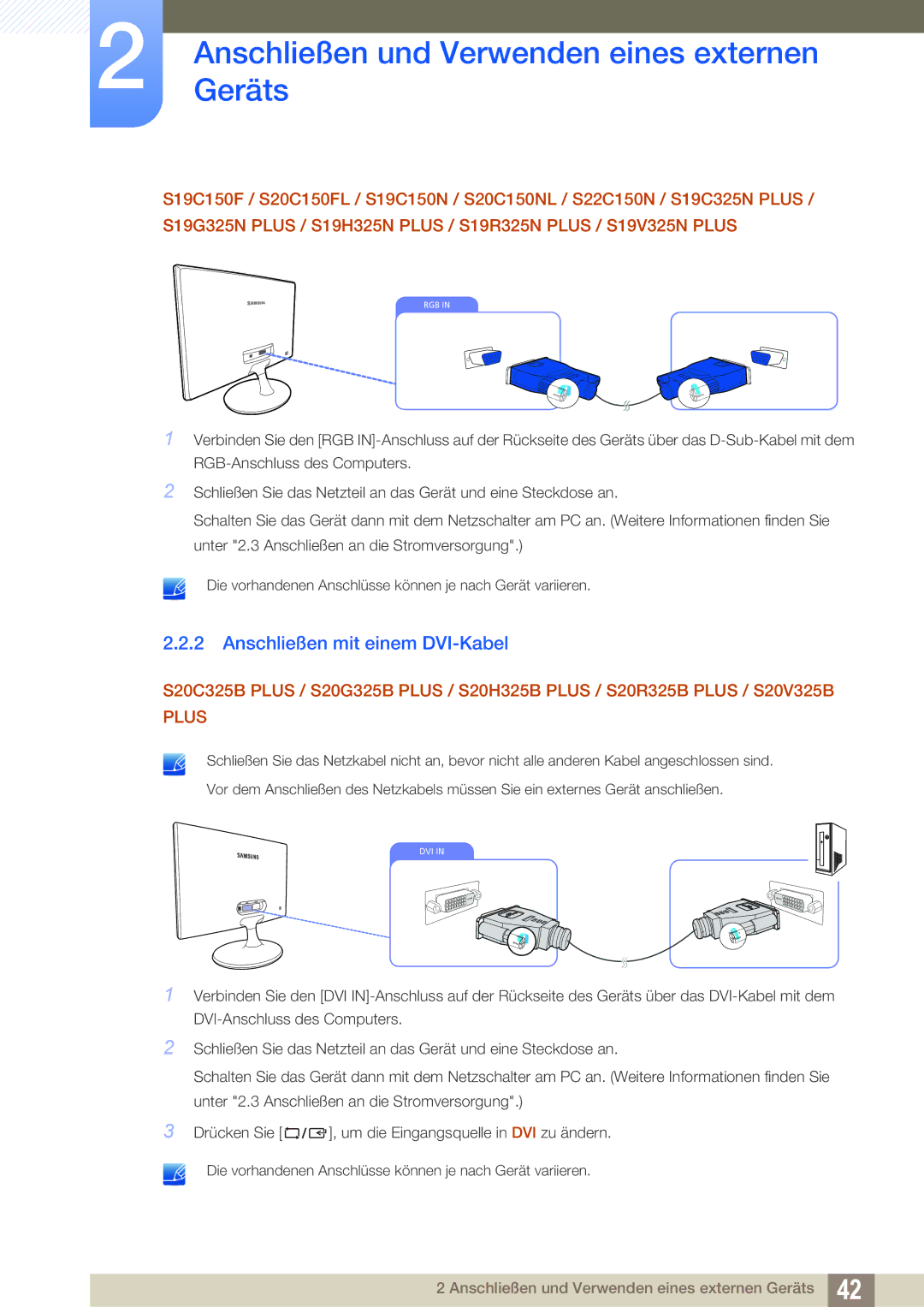 Samsung LS22C150NS/EN, LS19C150FS/EN, LS22B150NS/EN manual Anschließen mit einem DVI-Kabel 