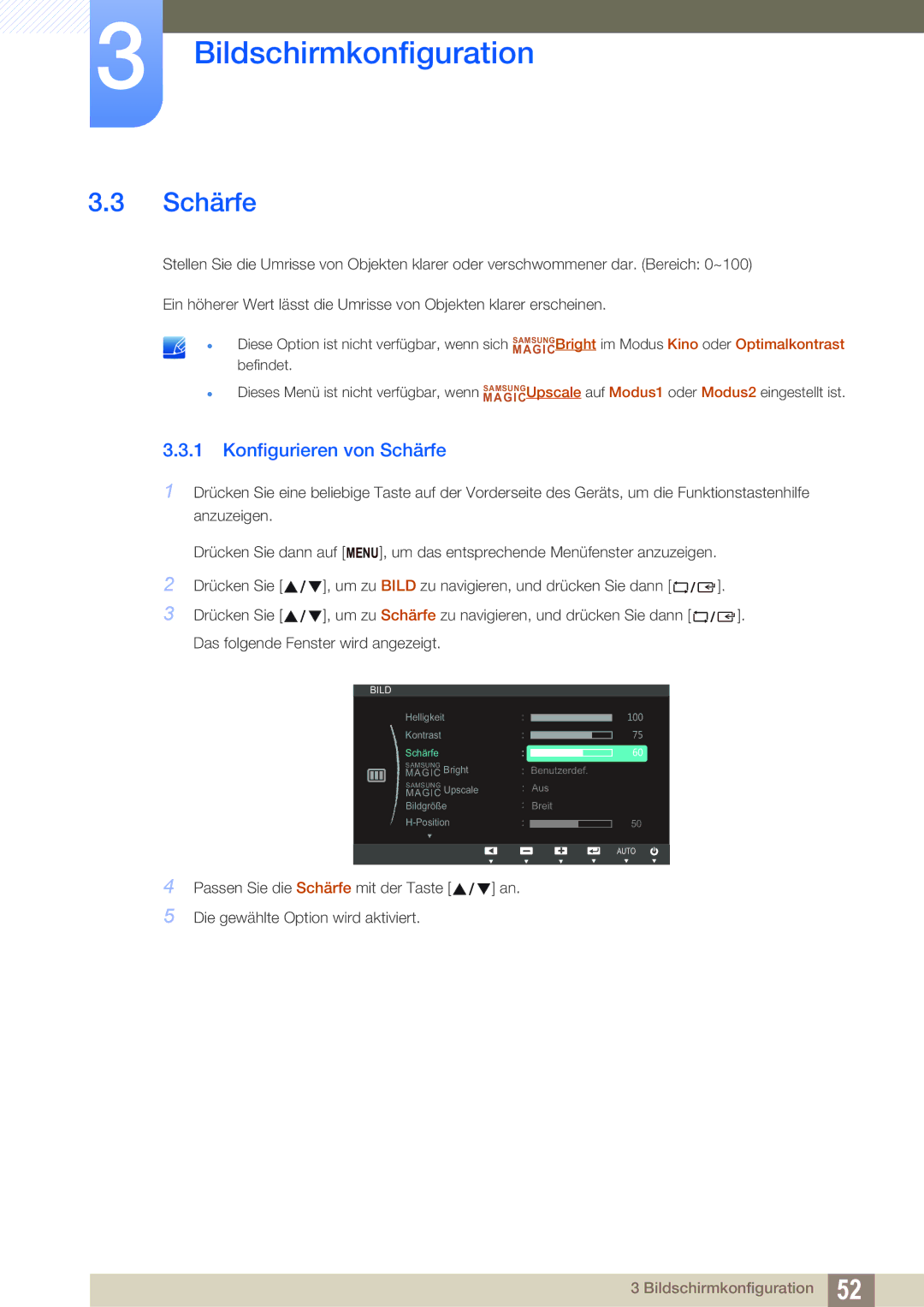 Samsung LS19C150FS/EN, LS22C150NS/EN, LS22B150NS/EN manual Konfigurieren von Schärfe 