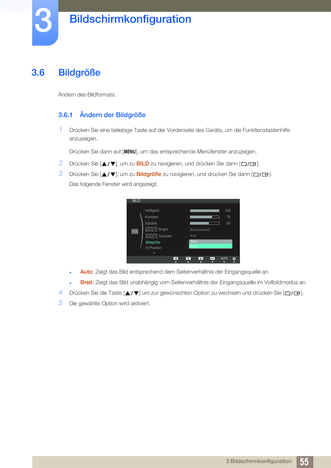 Samsung LS19C150FS/EN, LS22C150NS/EN, LS22B150NS/EN manual 1 Ändern der Bildgröße 