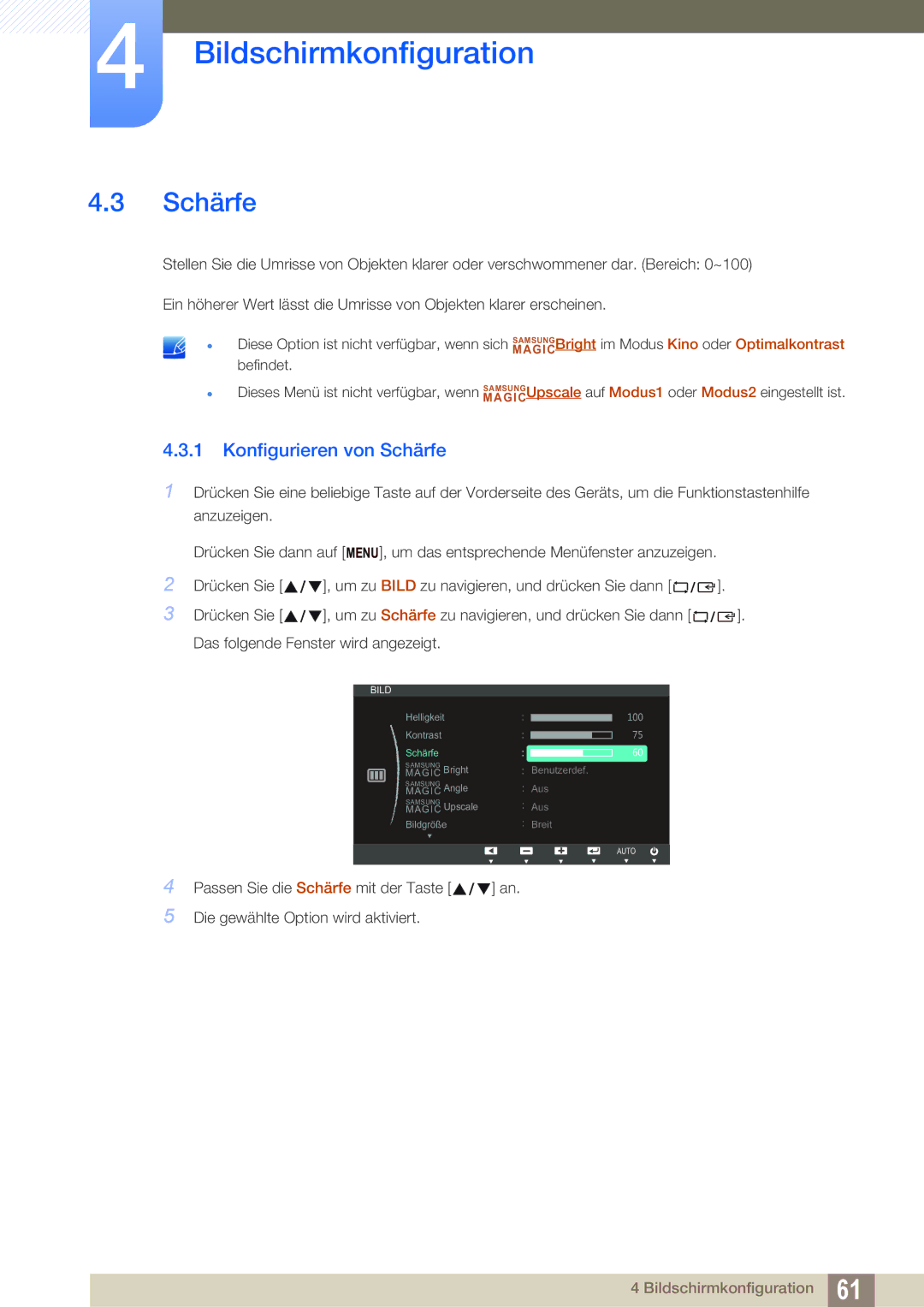 Samsung LS19C150FS/EN, LS22C150NS/EN, LS22B150NS/EN manual Schärfe 