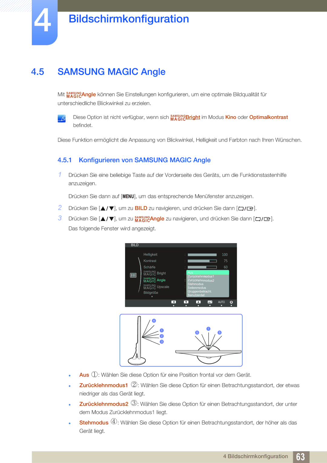 Samsung LS22C150NS/EN, LS19C150FS/EN, LS22B150NS/EN manual Konfigurieren von Samsung Magic Angle 