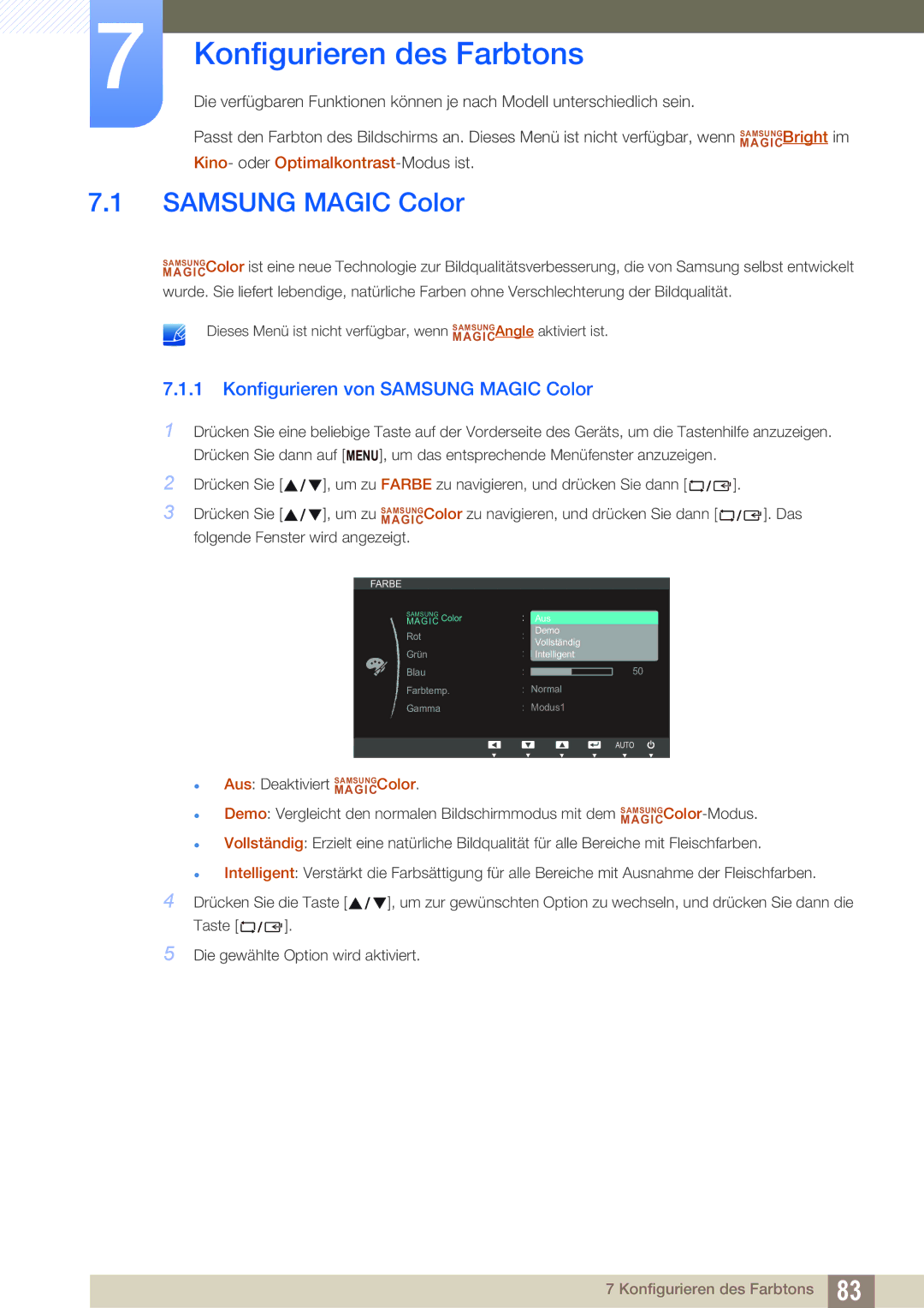 Samsung LS22B150NS/EN, LS22C150NS/EN, LS19C150FS/EN manual Konfigurieren von Samsung Magic Color 