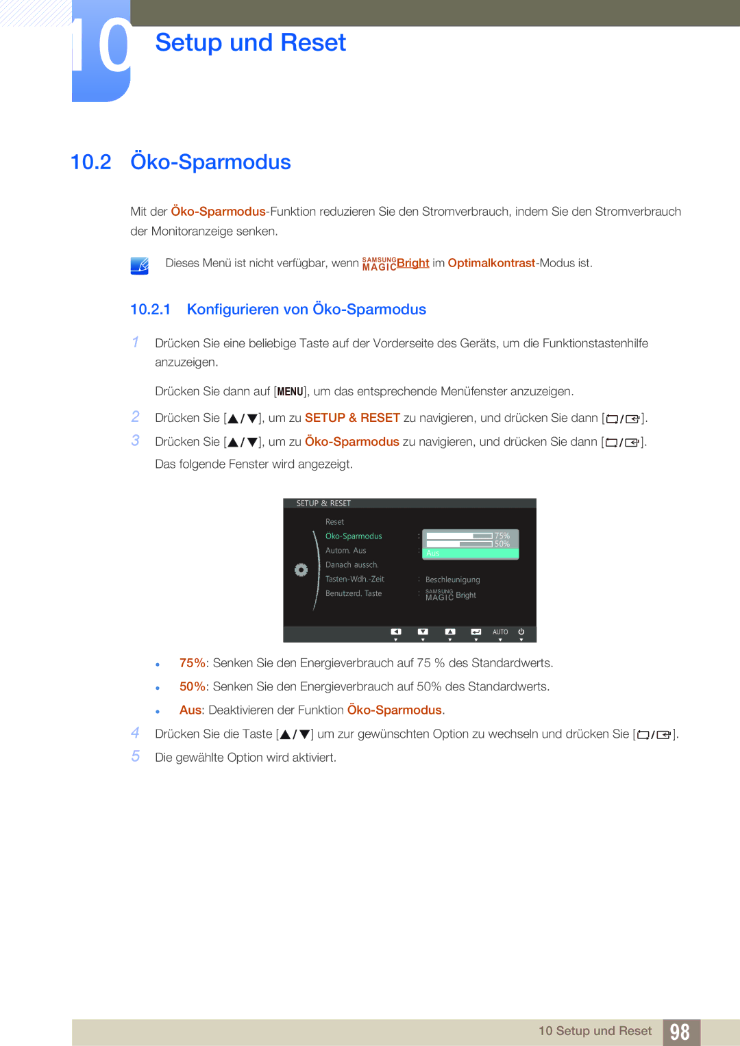 Samsung LS22B150NS/EN, LS22C150NS/EN, LS19C150FS/EN manual 10.2 Öko-Sparmodus, Konfigurieren von Öko-Sparmodus 