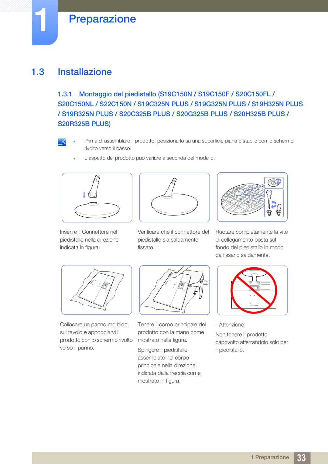 Samsung LS22C150NS/EN, LS19C150FS/EN, LS22B150NS/EN manual Installazione 