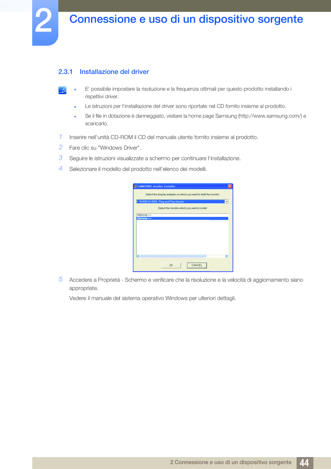 Samsung LS22B150NS/EN, LS22C150NS/EN, LS19C150FS/EN manual Installazione del driver 