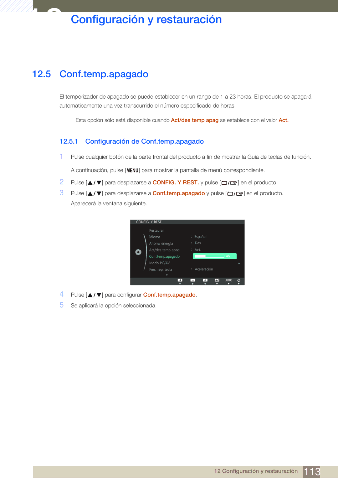 Samsung LS22B150NS/EN, LS22C150NS/EN, LS19C150FS/EN manual Configuración de Conf.temp.apagado 