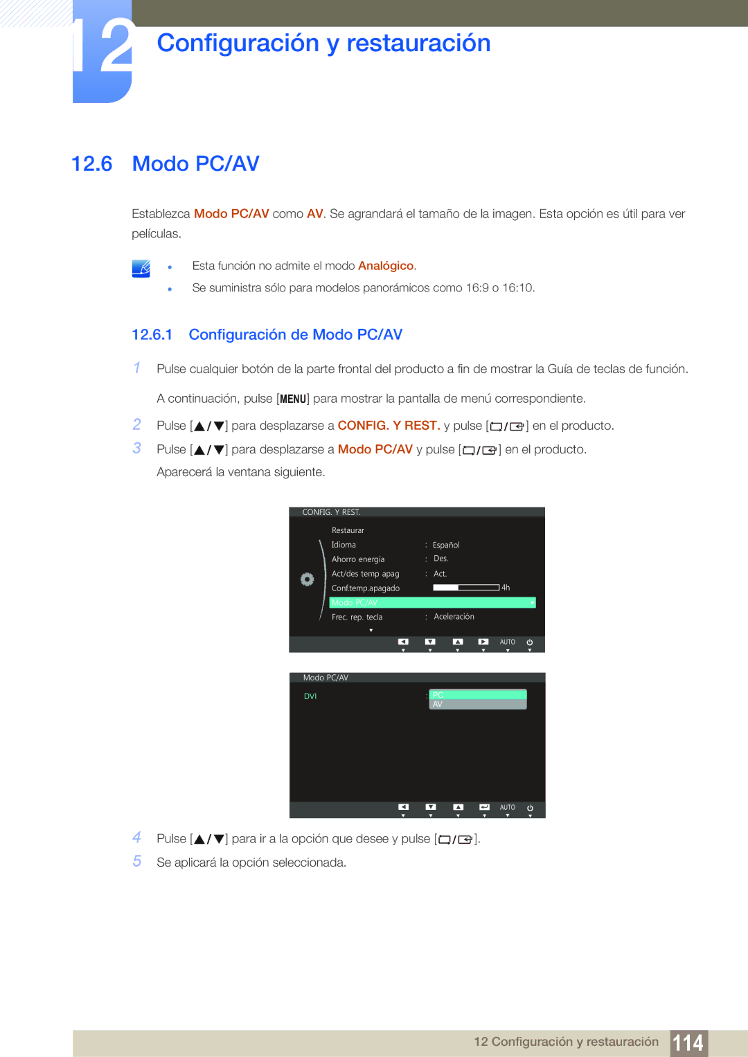 Samsung LS22C150NS/EN, LS19C150FS/EN, LS22B150NS/EN manual Configuración de Modo PC/AV 