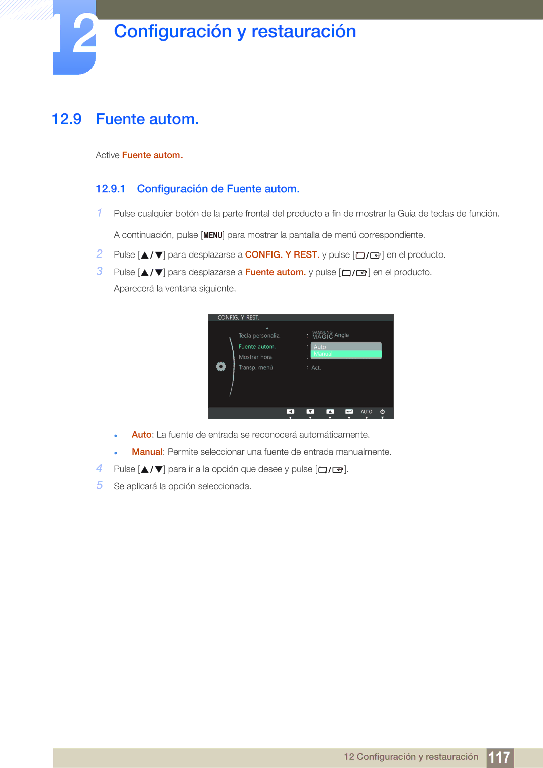 Samsung LS22C150NS/EN, LS19C150FS/EN, LS22B150NS/EN manual Configuración de Fuente autom 