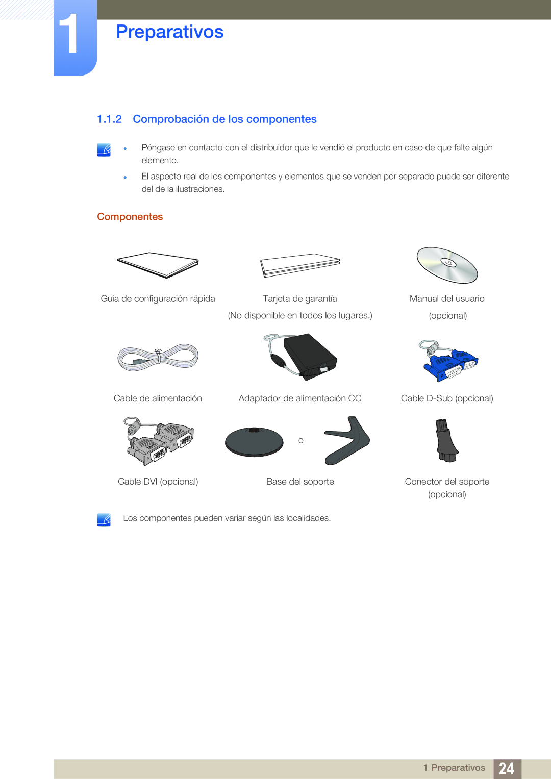 Samsung LS22C150NS/EN, LS19C150FS/EN, LS22B150NS/EN manual Comprobación de los componentes, Componentes 