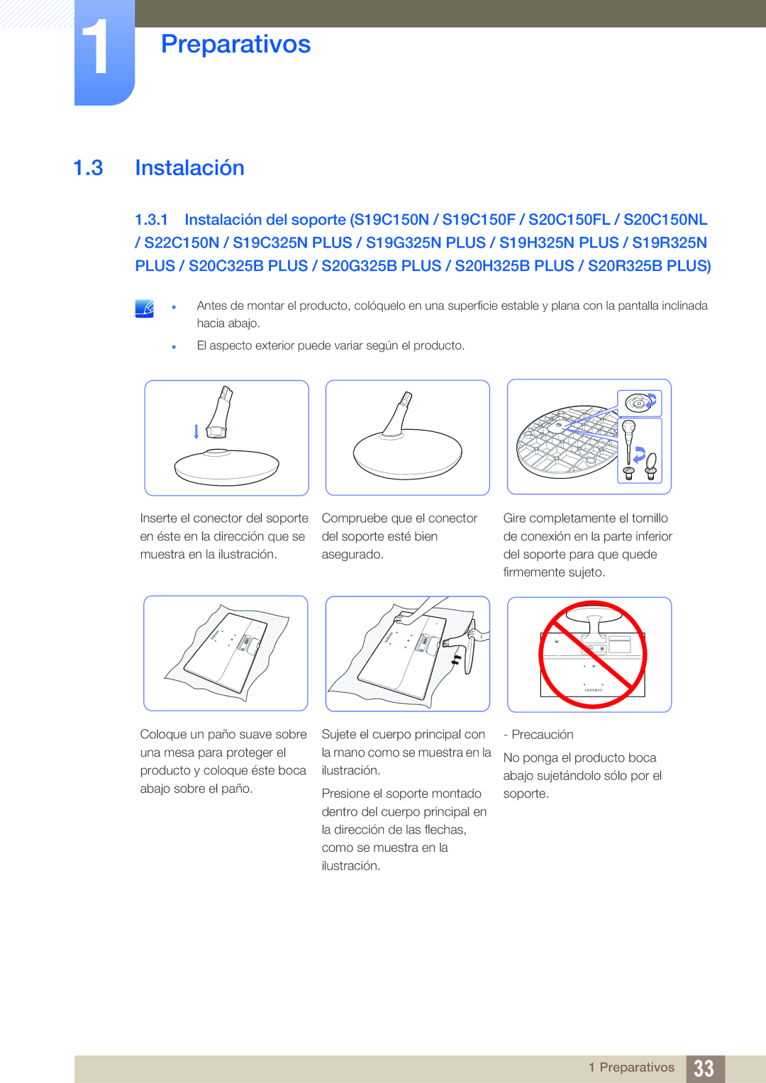 Samsung LS22C150NS/EN, LS19C150FS/EN, LS22B150NS/EN manual Instalación 