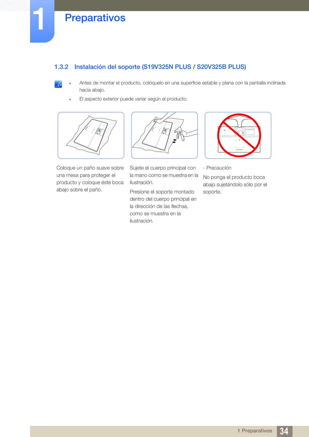 Samsung LS19C150FS/EN, LS22C150NS/EN, LS22B150NS/EN manual Instalación del soporte S19V325N Plus / S20V325B Plus 