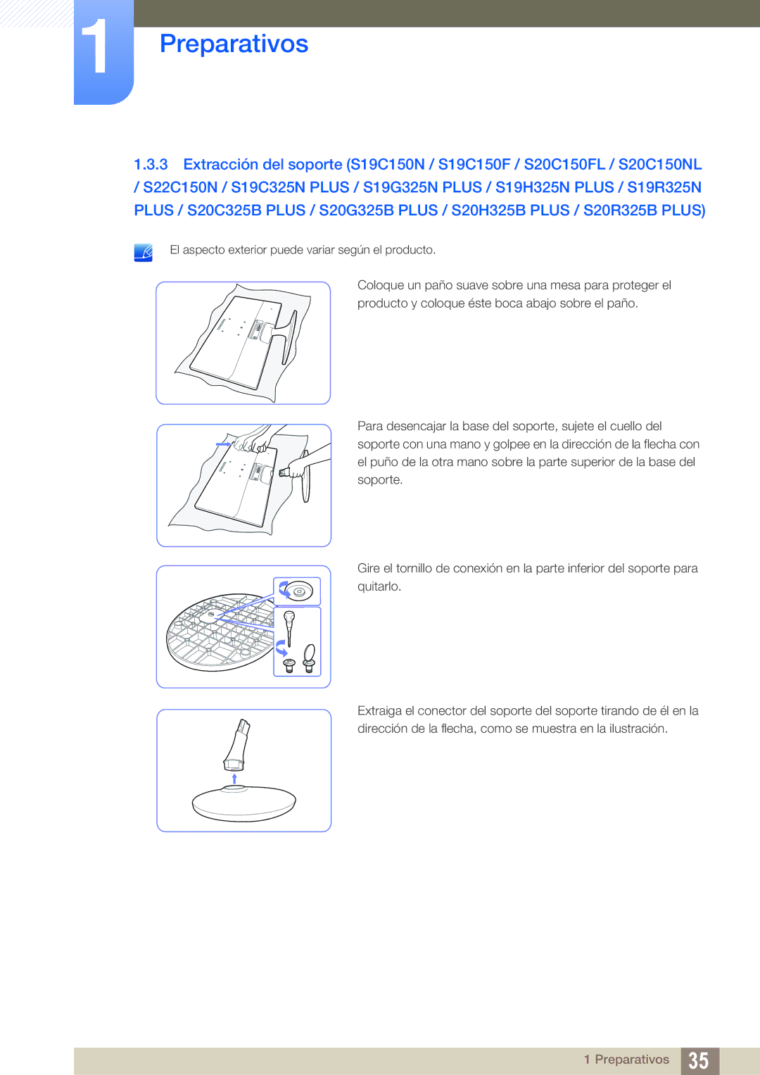 Samsung LS22B150NS/EN, LS22C150NS/EN, LS19C150FS/EN manual Preparativos 