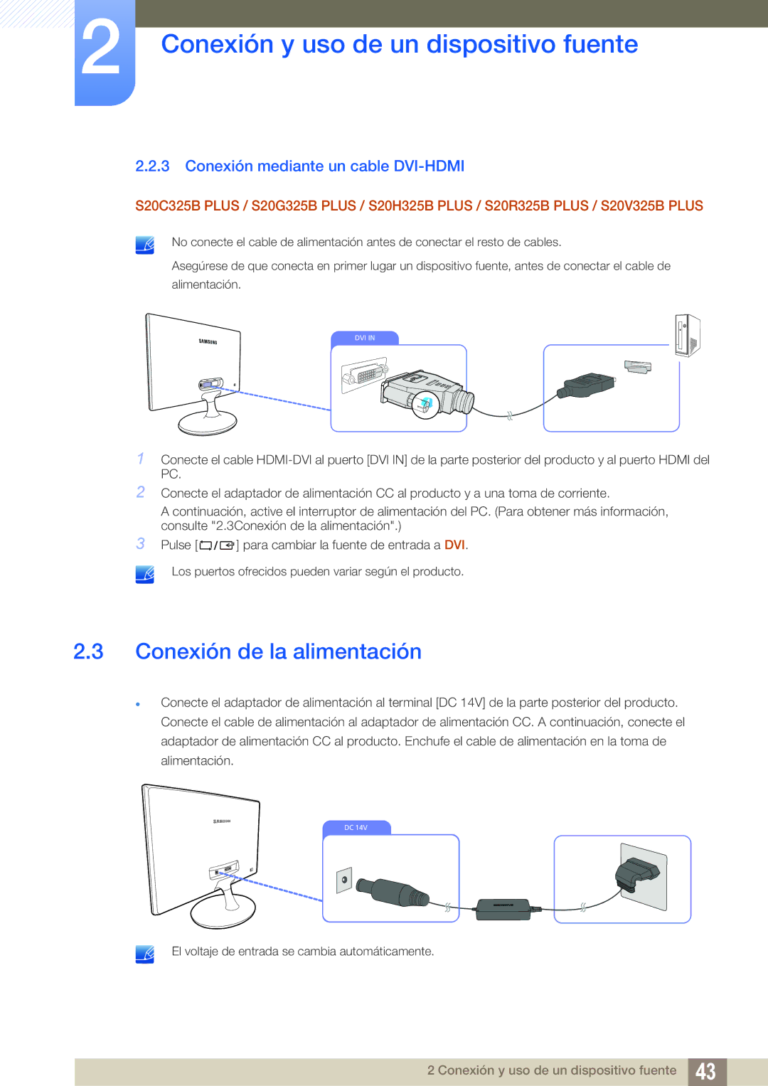 Samsung LS19C150FS/EN, LS22C150NS/EN, LS22B150NS/EN manual Conexión de la alimentación, Conexión mediante un cable DVI-HDMI 