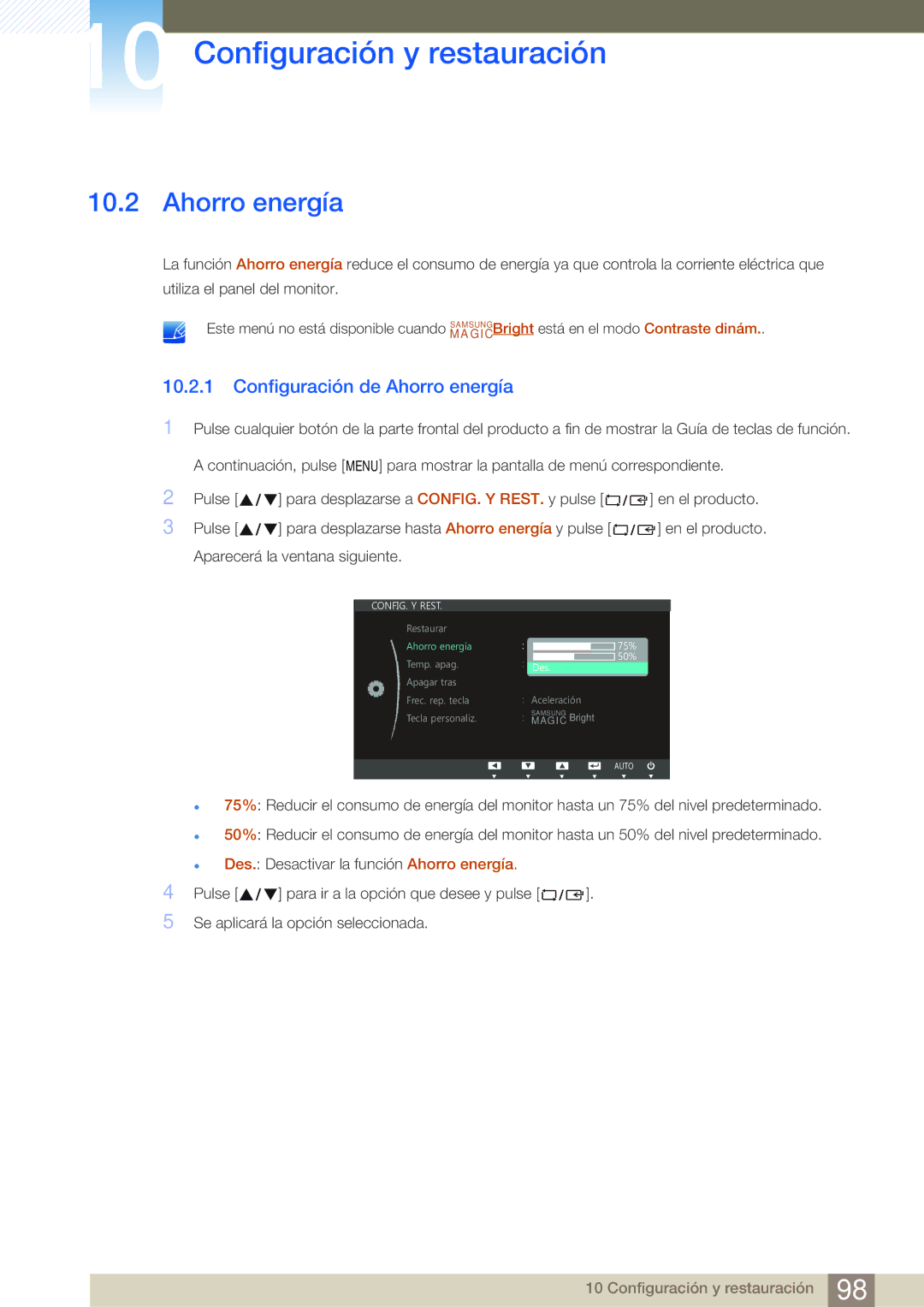 Samsung LS22B150NS/EN, LS22C150NS/EN, LS19C150FS/EN manual Configuración de Ahorro energía 