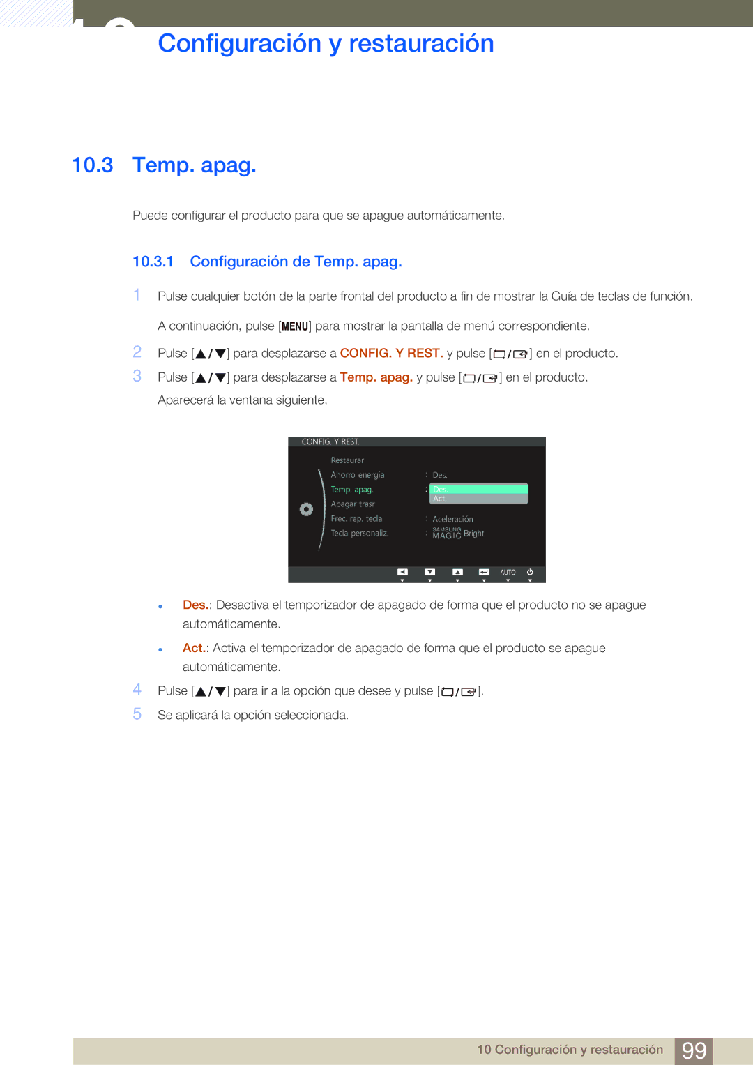 Samsung LS22C150NS/EN, LS19C150FS/EN, LS22B150NS/EN manual Configuración de Temp. apag 