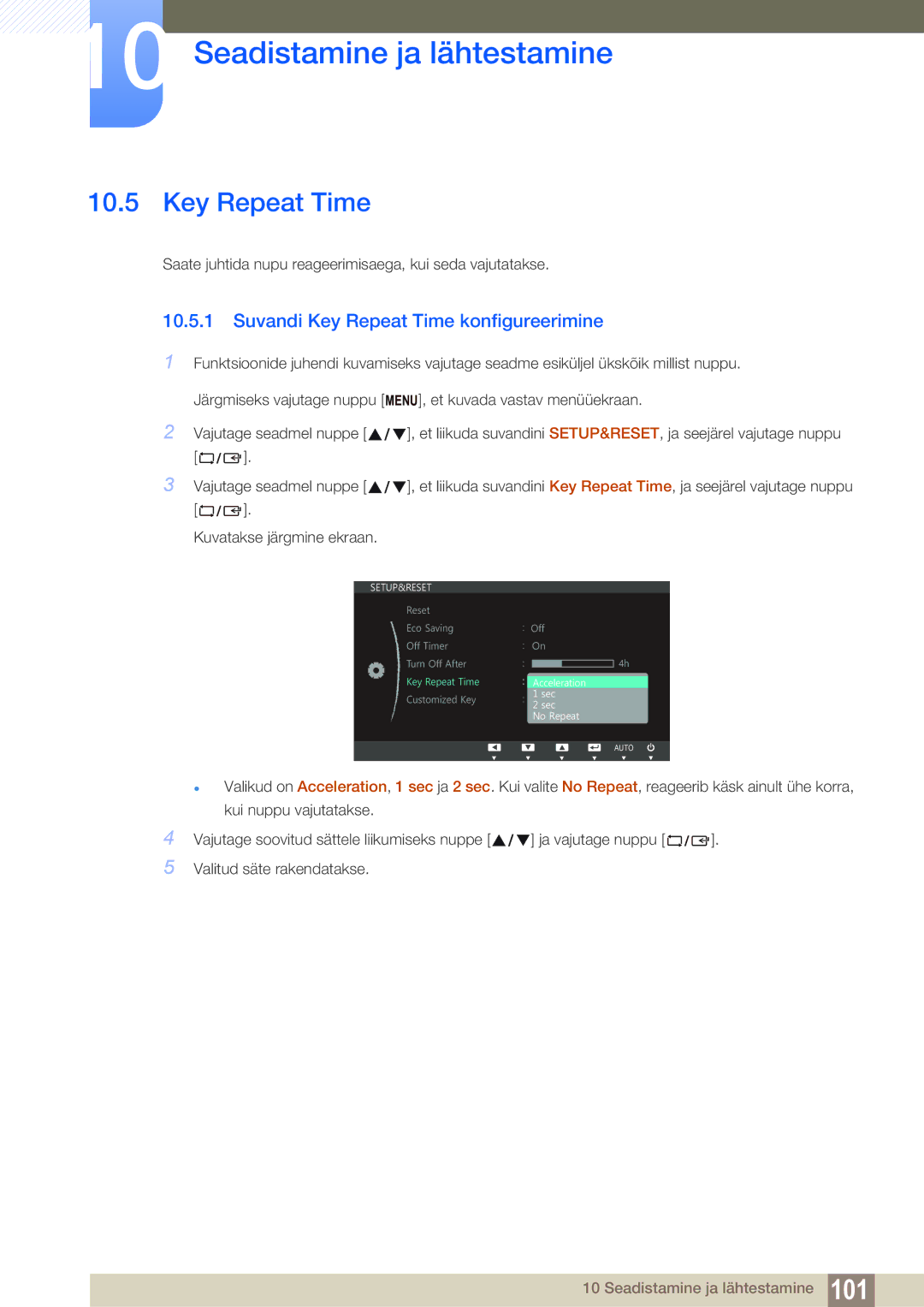 Samsung LS22B150NS/EN, LS22C150NS/EN, LS19C150FS/EN manual Suvandi Key Repeat Time konfigureerimine 