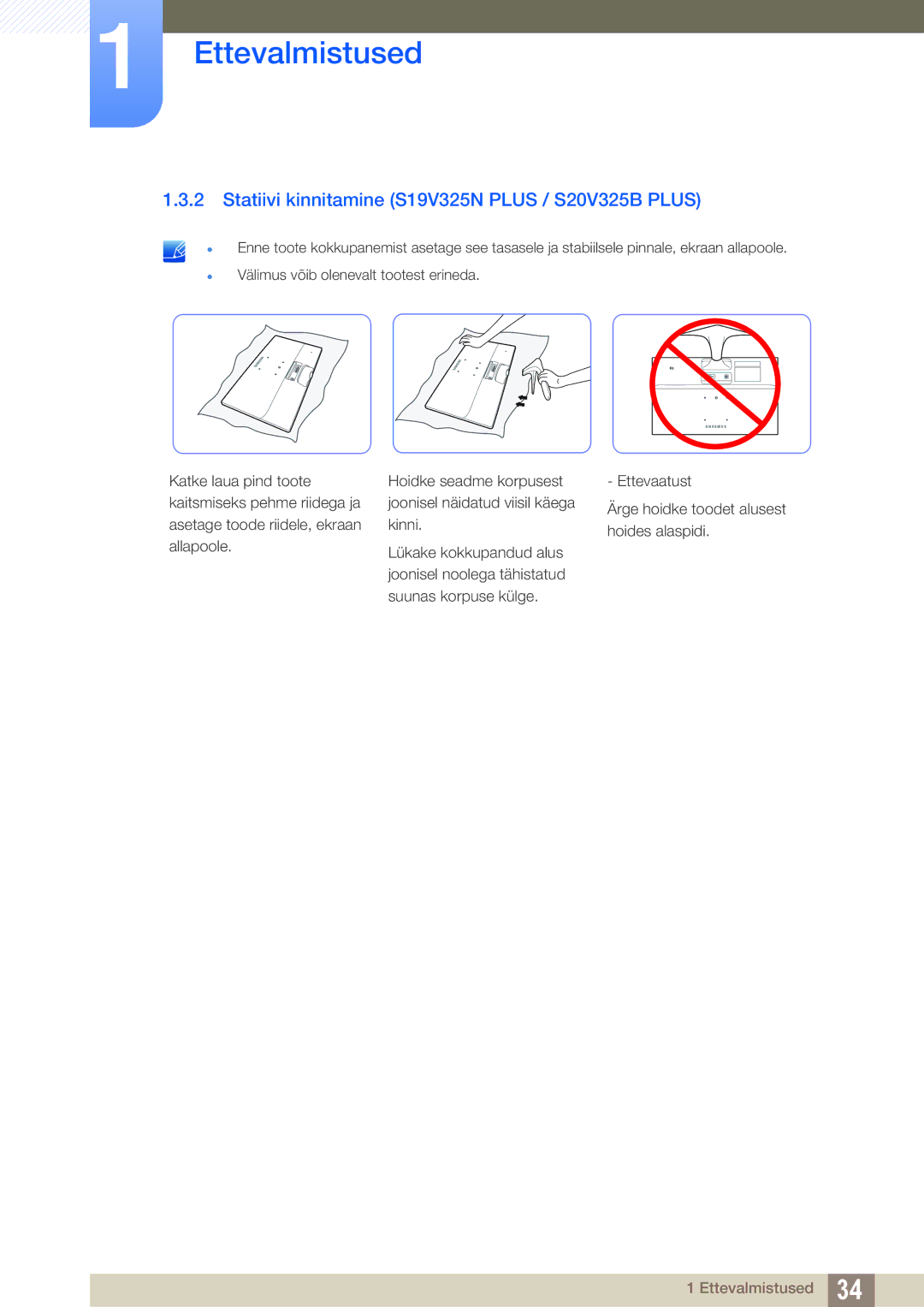 Samsung LS19C150FS/EN, LS22C150NS/EN, LS22B150NS/EN manual Statiivi kinnitamine S19V325N Plus / S20V325B Plus 