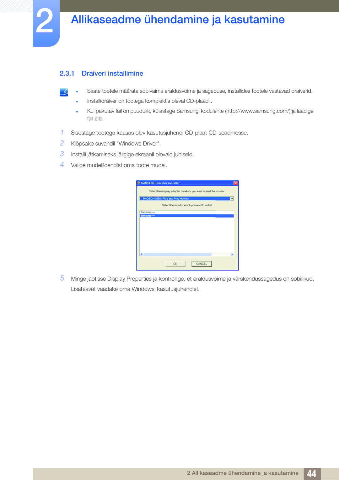 Samsung LS22B150NS/EN, LS22C150NS/EN, LS19C150FS/EN manual Draiveri installimine 