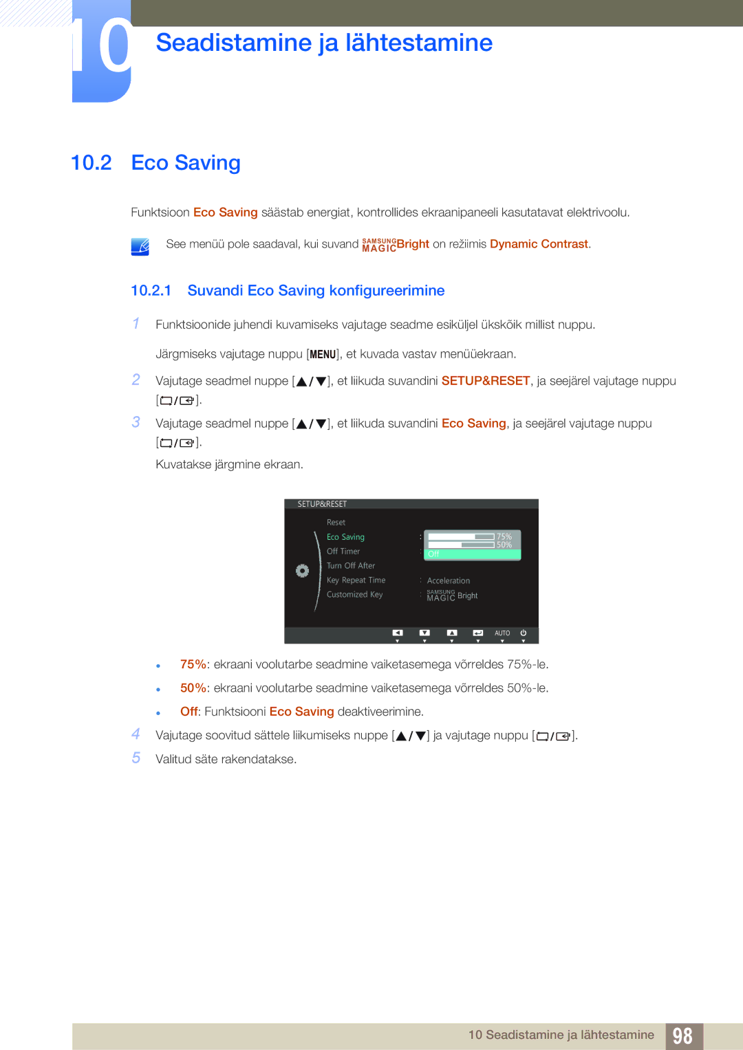 Samsung LS22B150NS/EN, LS22C150NS/EN, LS19C150FS/EN manual Suvandi Eco Saving konfigureerimine 