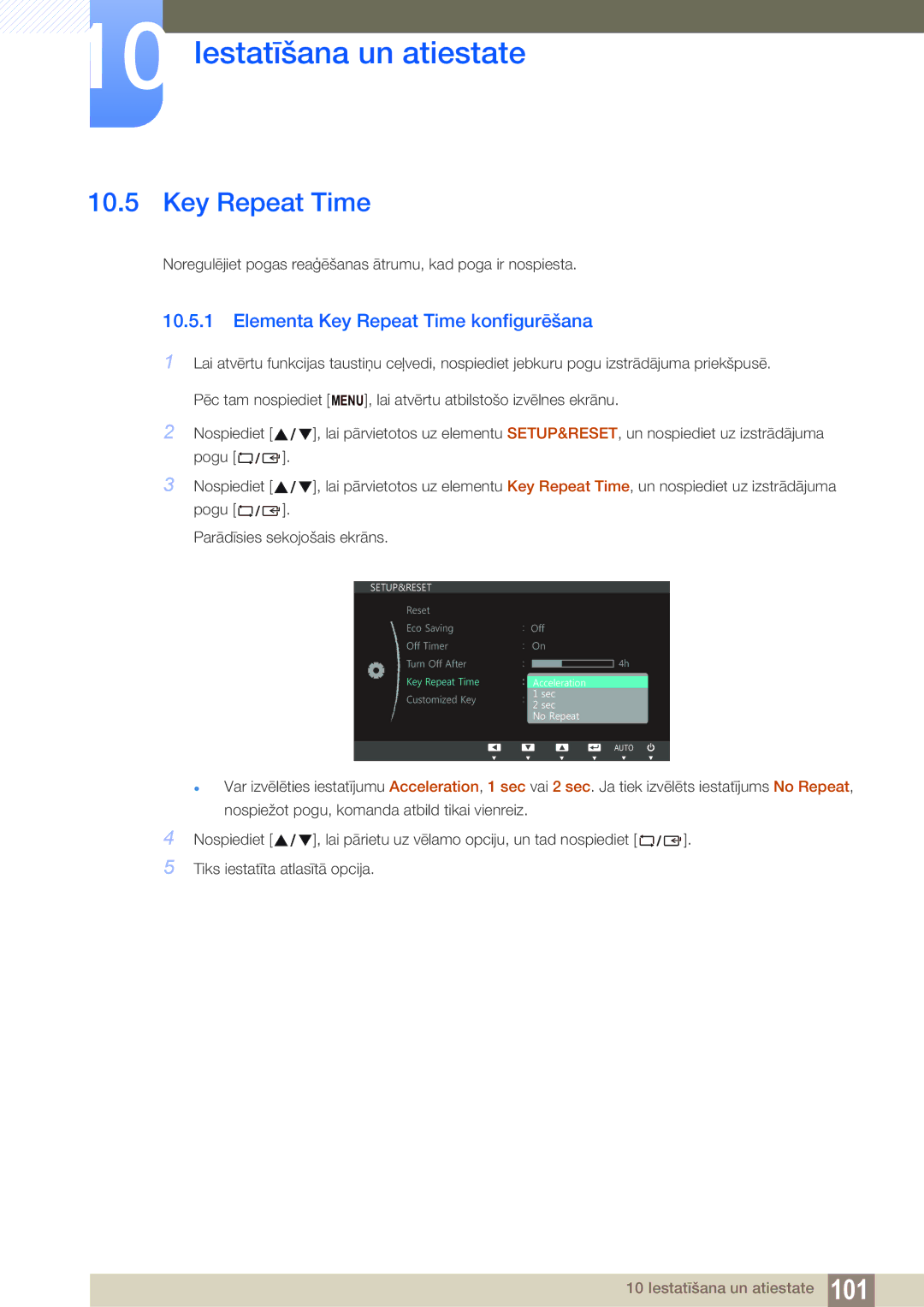 Samsung LS22B150NS/EN, LS22C150NS/EN, LS19C150FS/EN manual Elementa Key Repeat Time konfigurēšana 