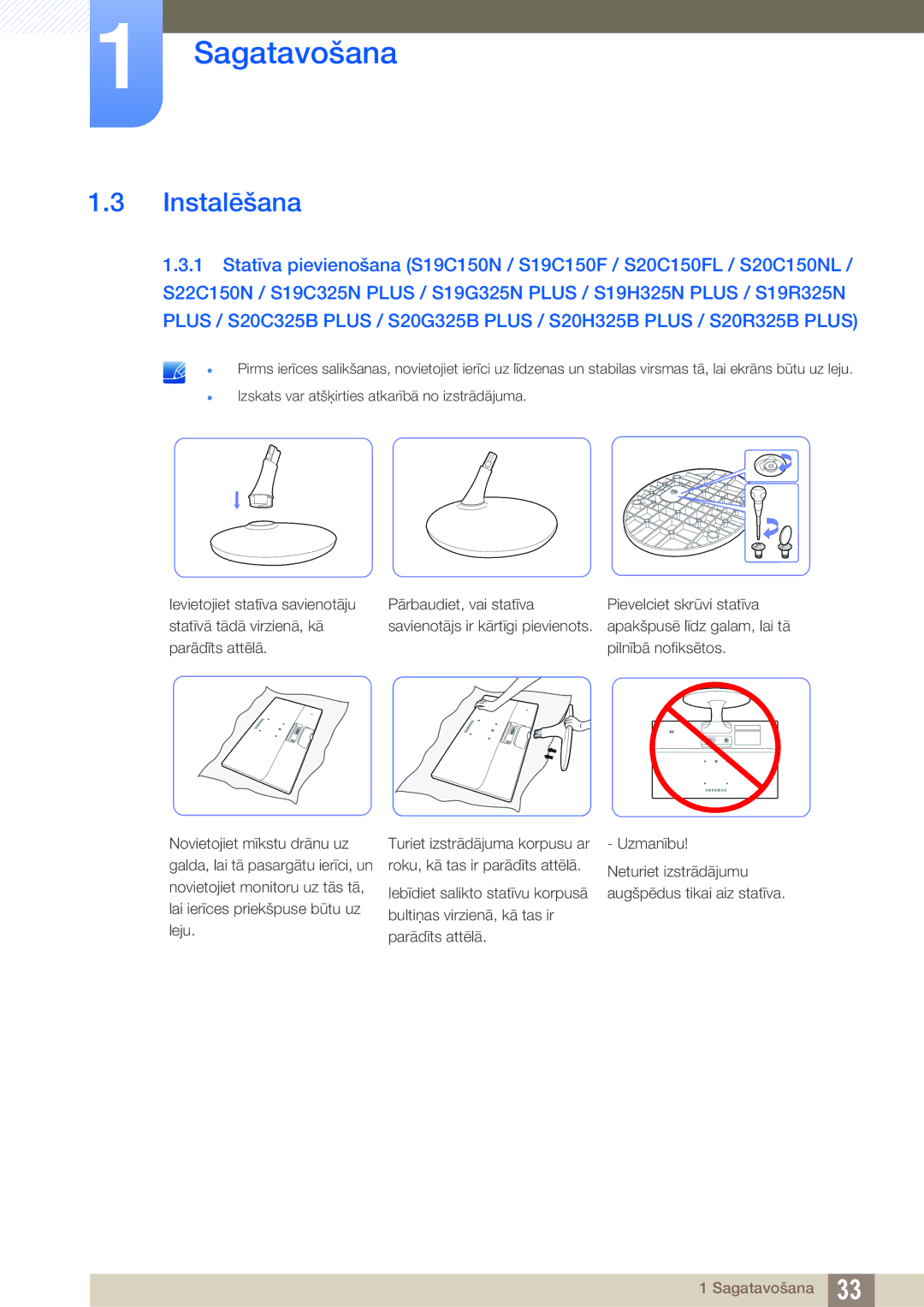 Samsung LS22C150NS/EN, LS19C150FS/EN, LS22B150NS/EN manual Instalēšana 