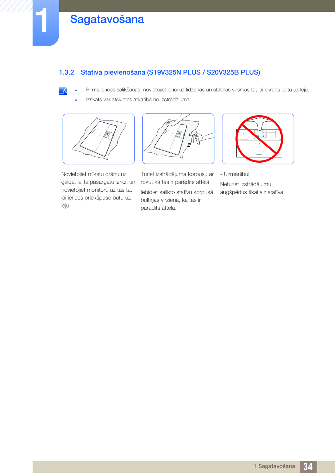 Samsung LS19C150FS/EN, LS22C150NS/EN, LS22B150NS/EN manual Statīva pievienošana S19V325N Plus / S20V325B Plus 