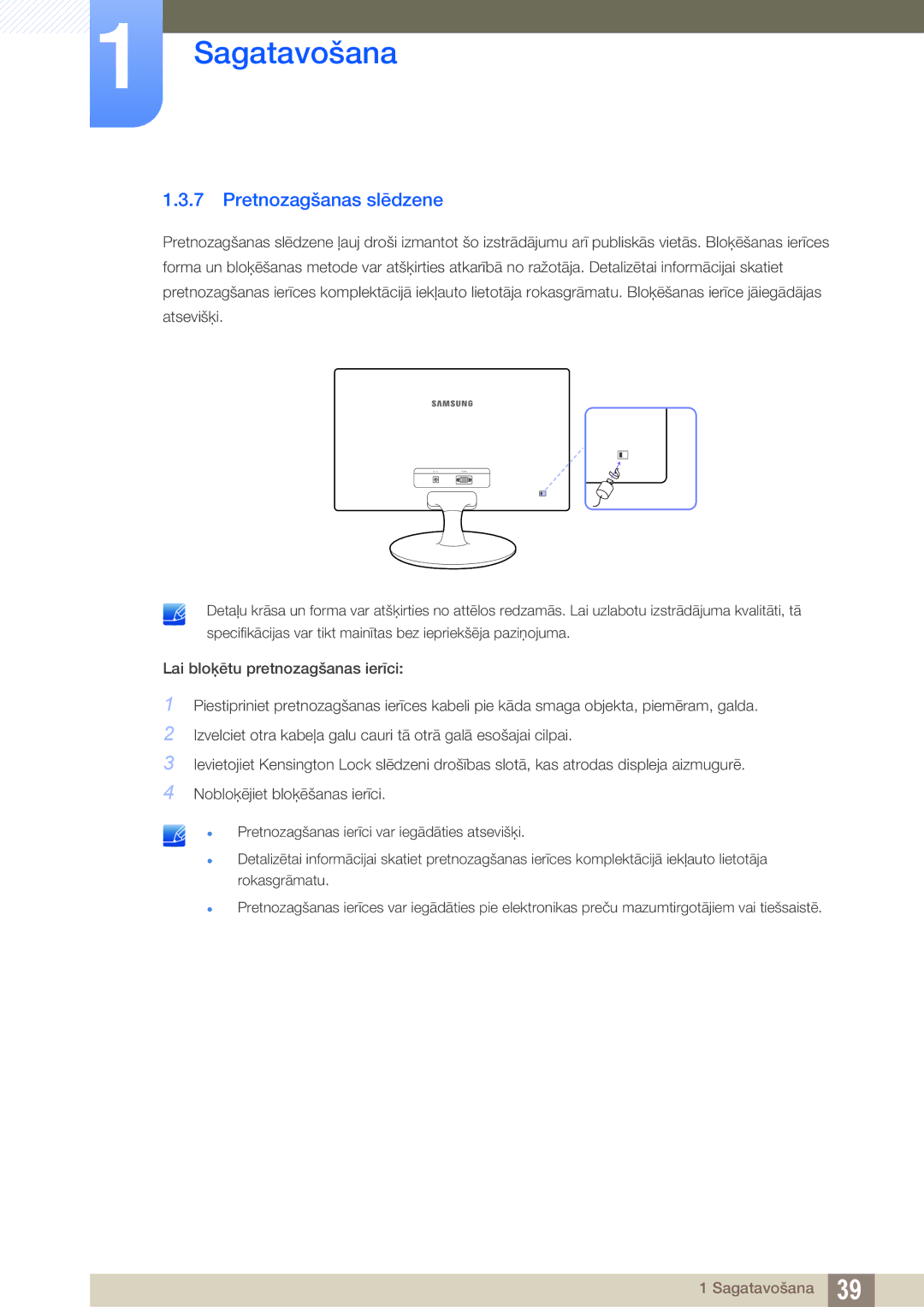 Samsung LS22C150NS/EN, LS19C150FS/EN, LS22B150NS/EN manual Pretnozagšanas slēdzene 