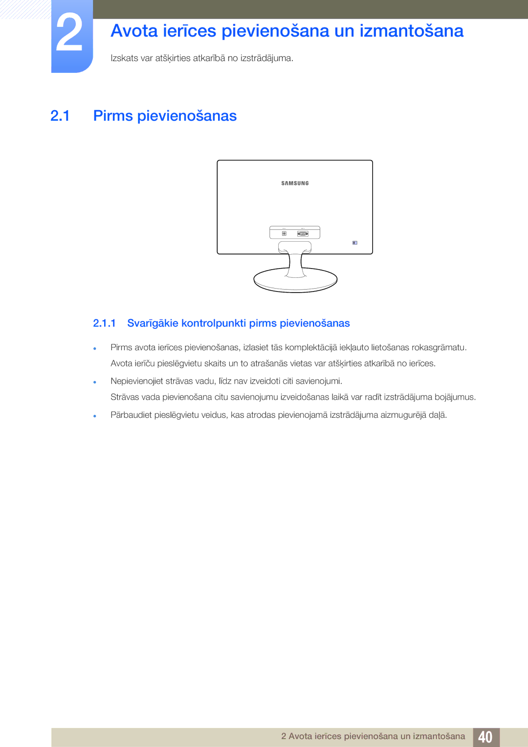 Samsung LS19C150FS/EN, LS22C150NS/EN, LS22B150NS/EN manual Avota ierīces pievienošana un izmantošana, Pirms pievienošanas 