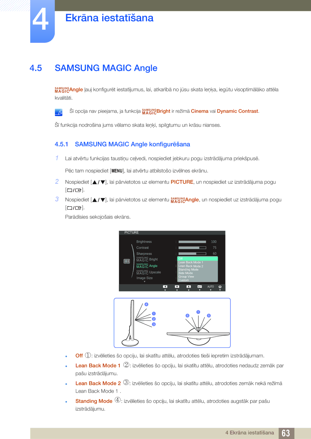 Samsung LS22C150NS/EN, LS19C150FS/EN, LS22B150NS/EN manual Samsung Magic Angle konfigurēšana 