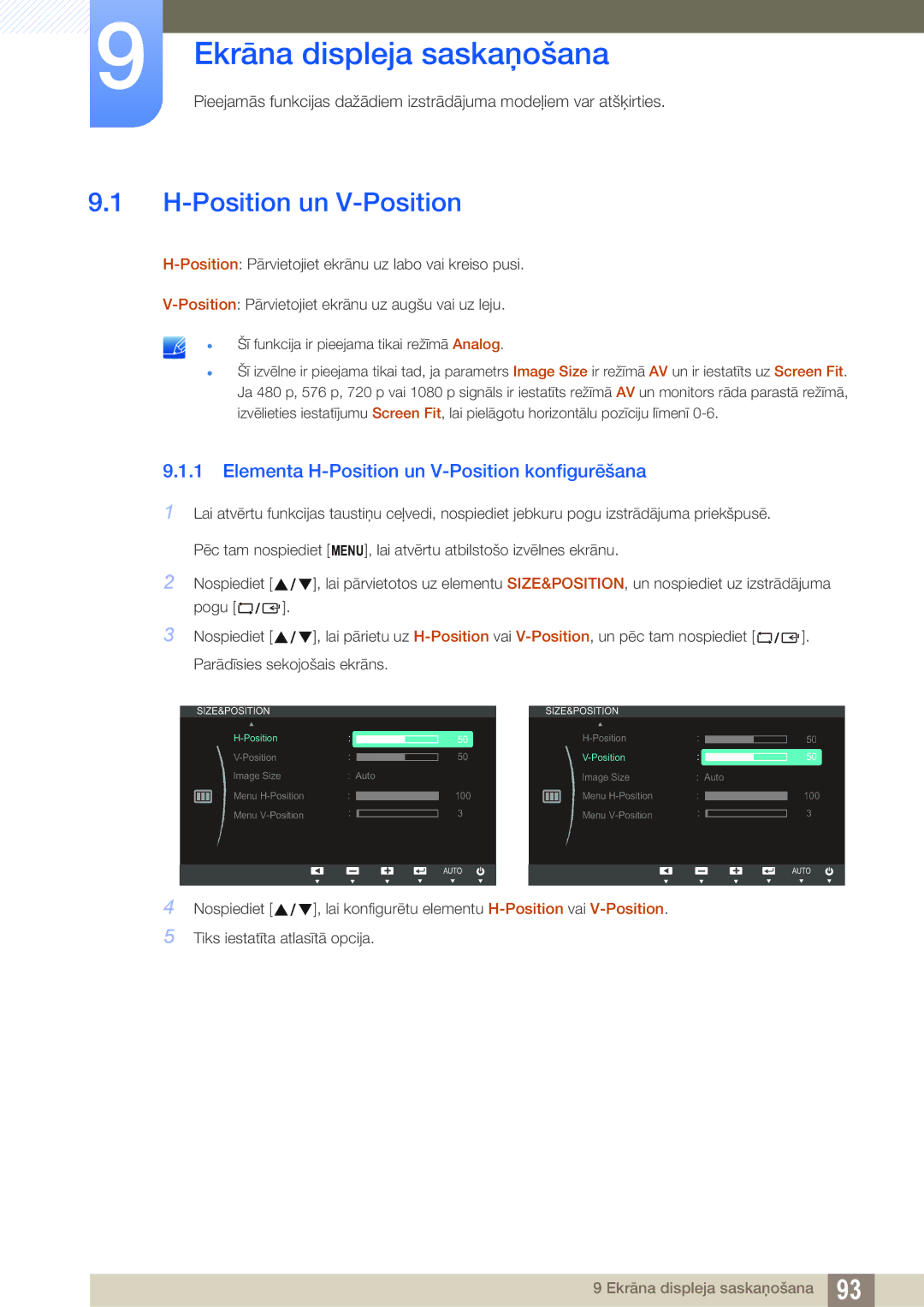 Samsung LS22C150NS/EN, LS19C150FS/EN, LS22B150NS/EN manual Size&Position 