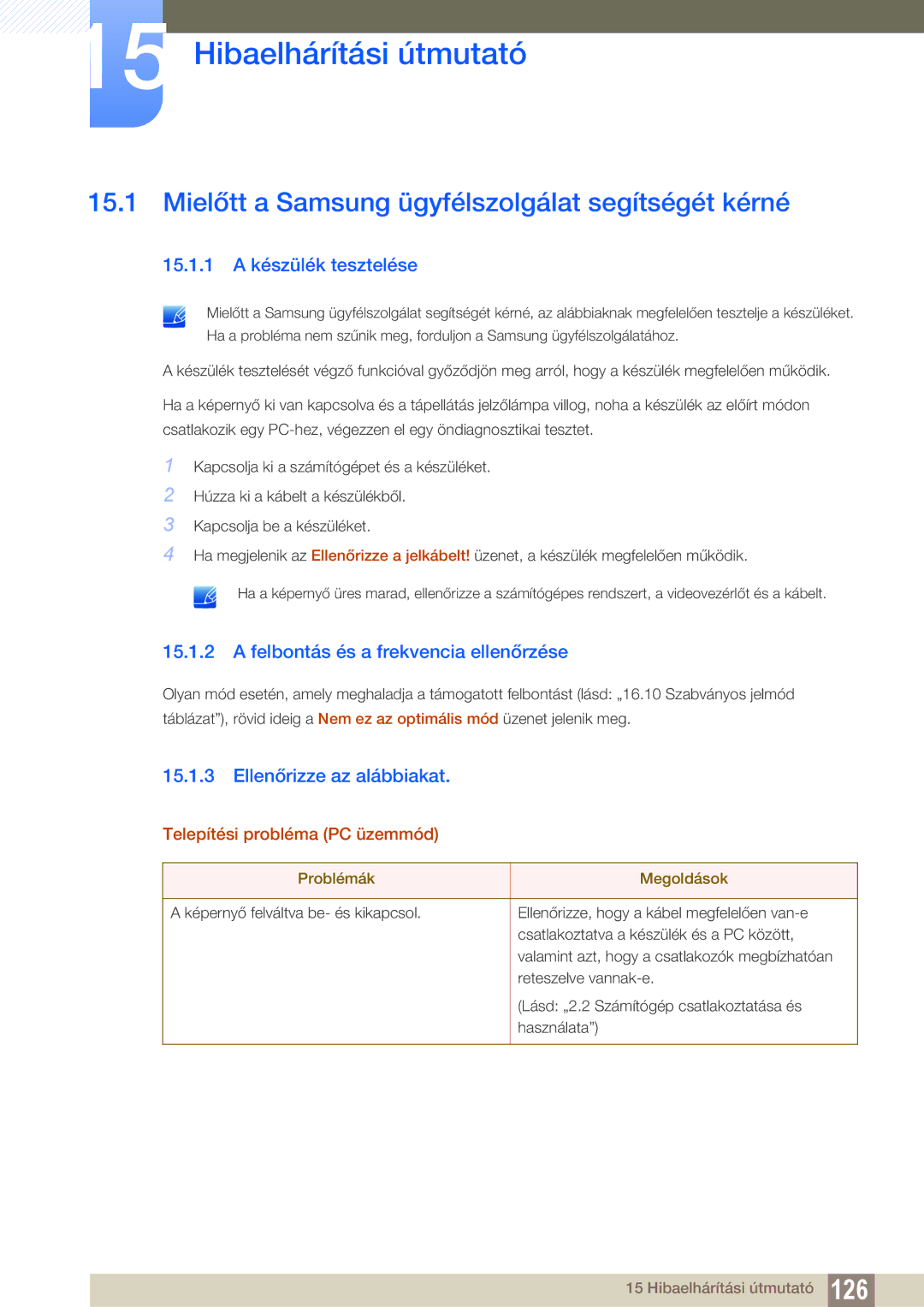 Samsung LS22C150NS/EN, LS19C150FS/EN manual Hibaelhárítási útmutató, Mielőtt a Samsung ügyfélszolgálat segítségét kérné 