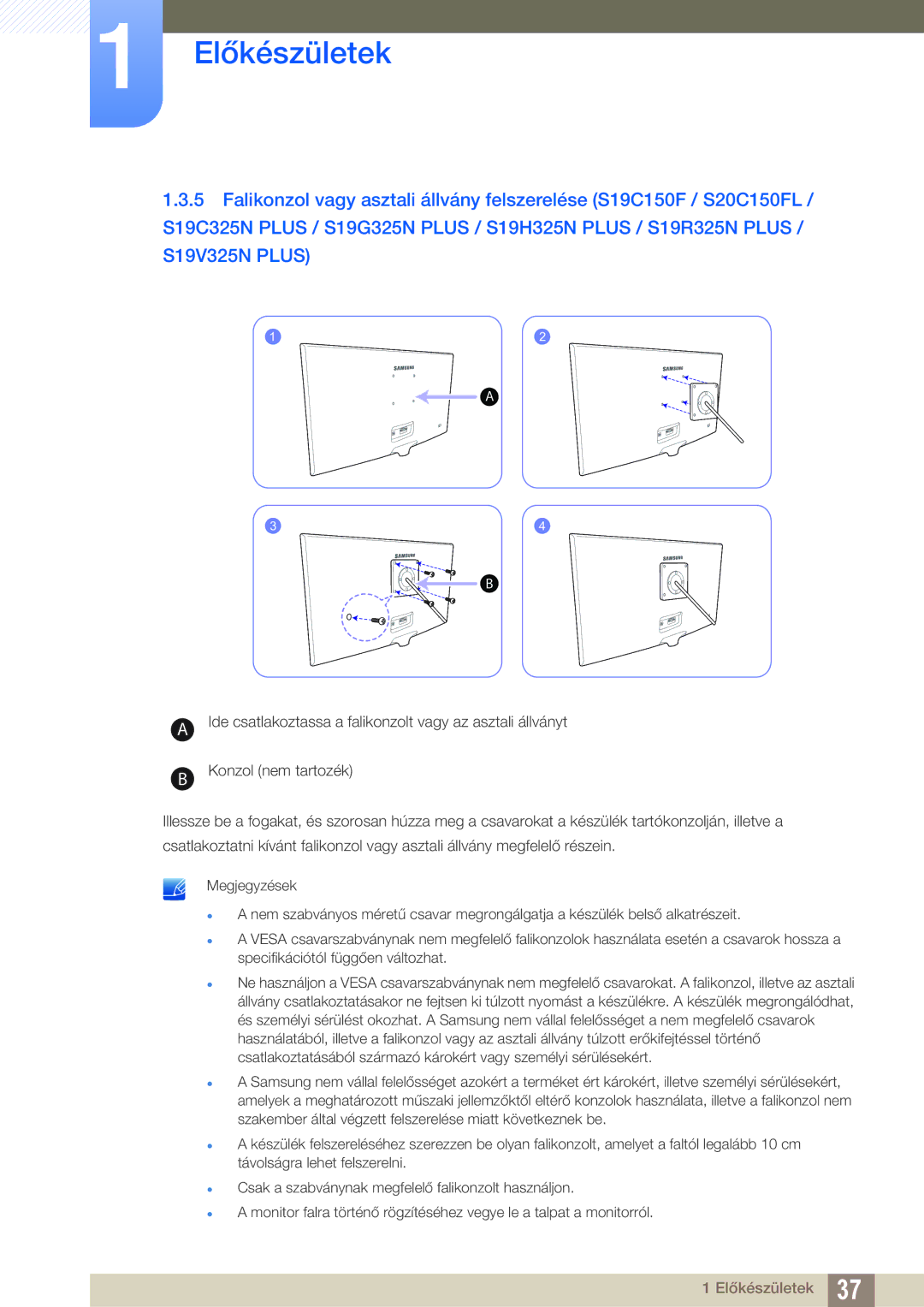 Samsung LS19C150FS/EN, LS22C150NS/EN, LS22B150NS/EN manual Előkészületek 