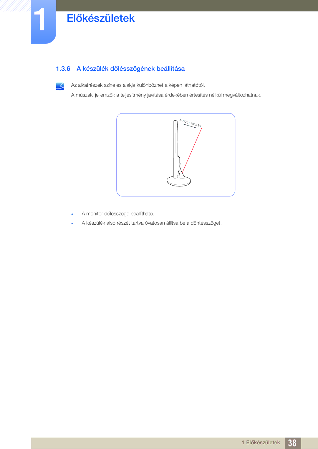 Samsung LS22B150NS/EN, LS22C150NS/EN, LS19C150FS/EN manual 6 a készülék dőlésszögének beállítása 