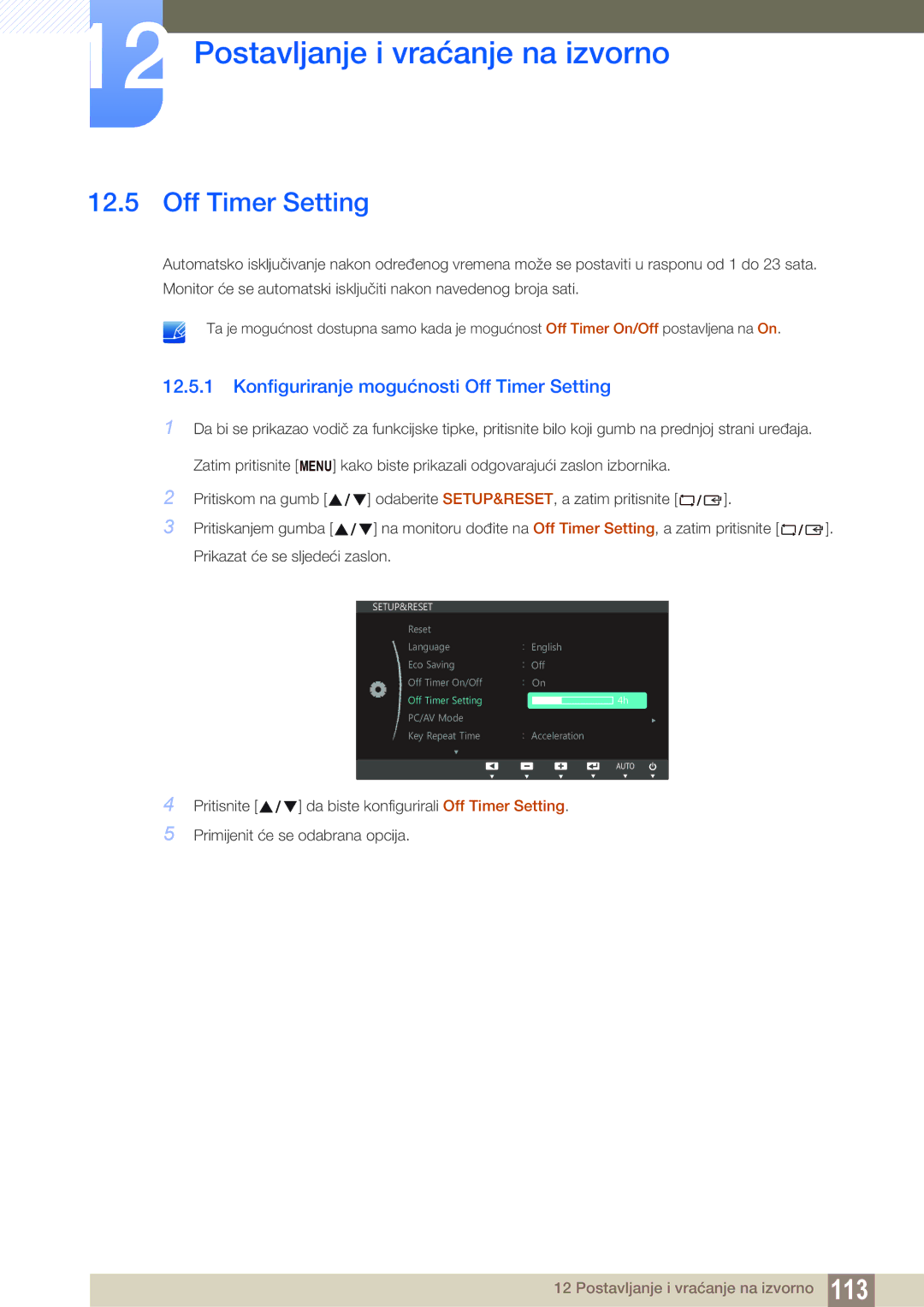 Samsung LS22B150NS/EN, LS22C150NS/EN, LS19C150FS/EN manual Konfiguriranje mogućnosti Off Timer Setting 