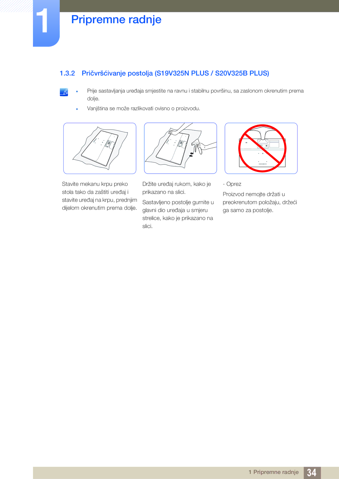 Samsung LS19C150FS/EN, LS22C150NS/EN, LS22B150NS/EN manual 2 Pričvršćivanje postolja S19V325N Plus / S20V325B Plus 